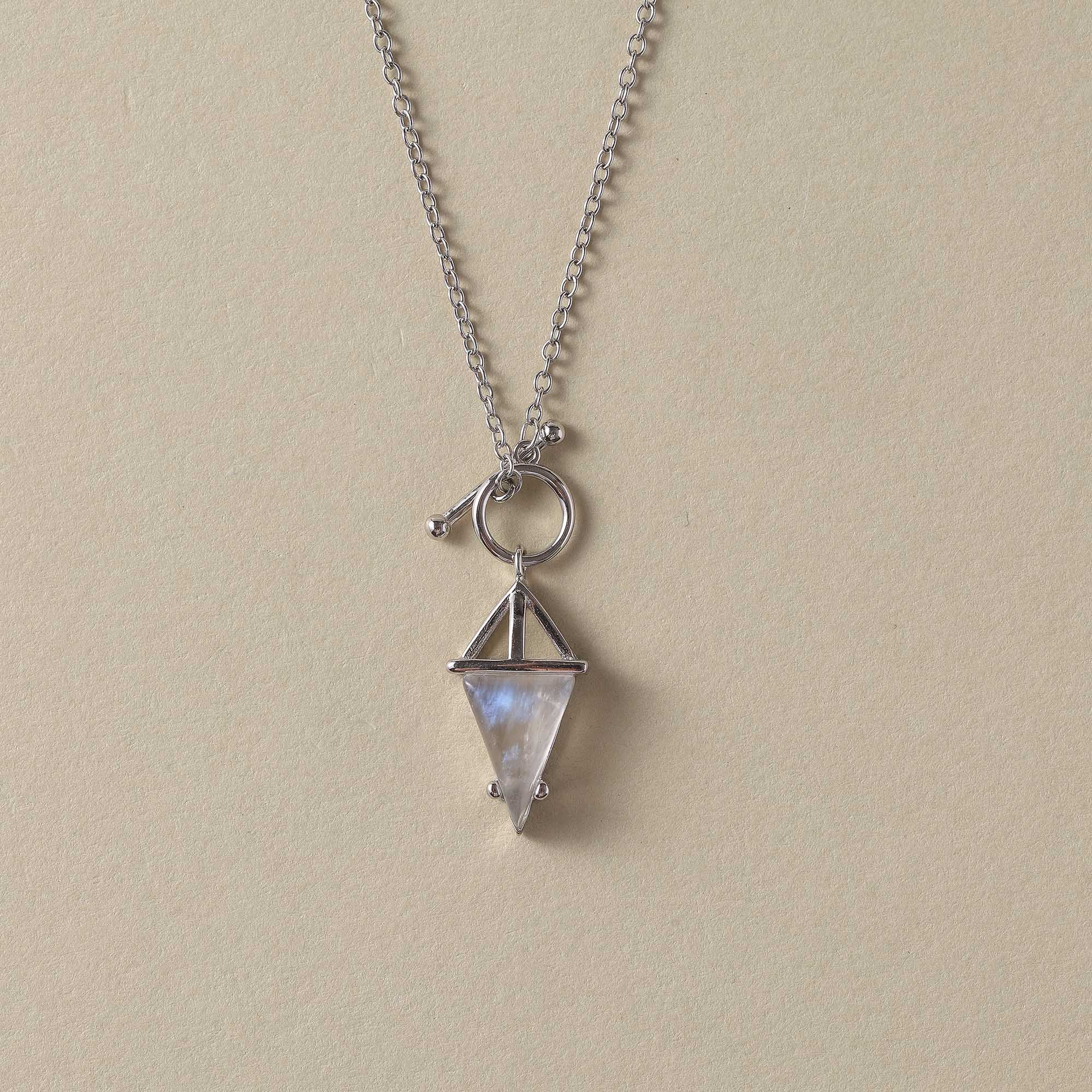 Celestial Glow – Triangular Moonstone Pendant Necklace