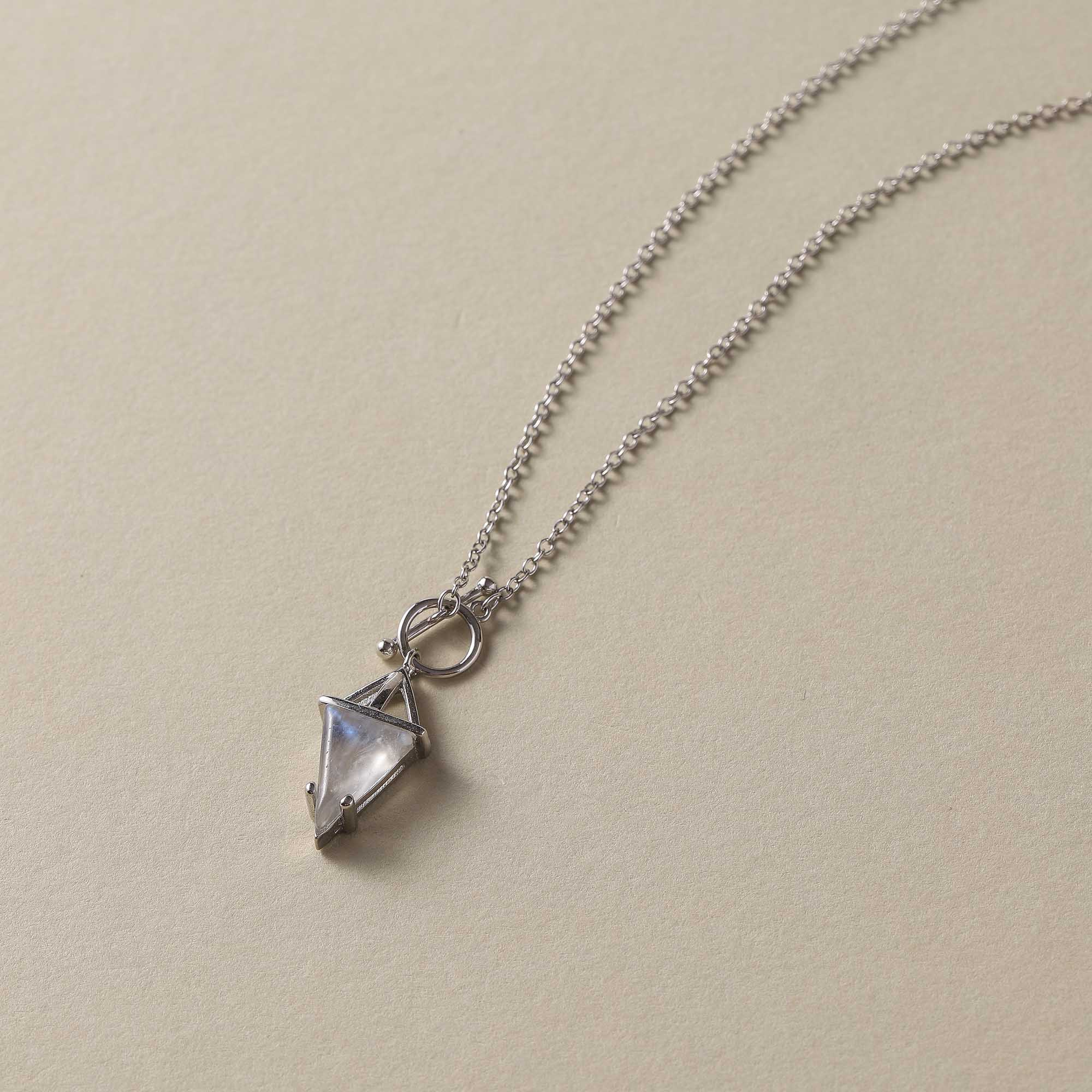 Celestial Glow – Triangular Moonstone Pendant Necklace