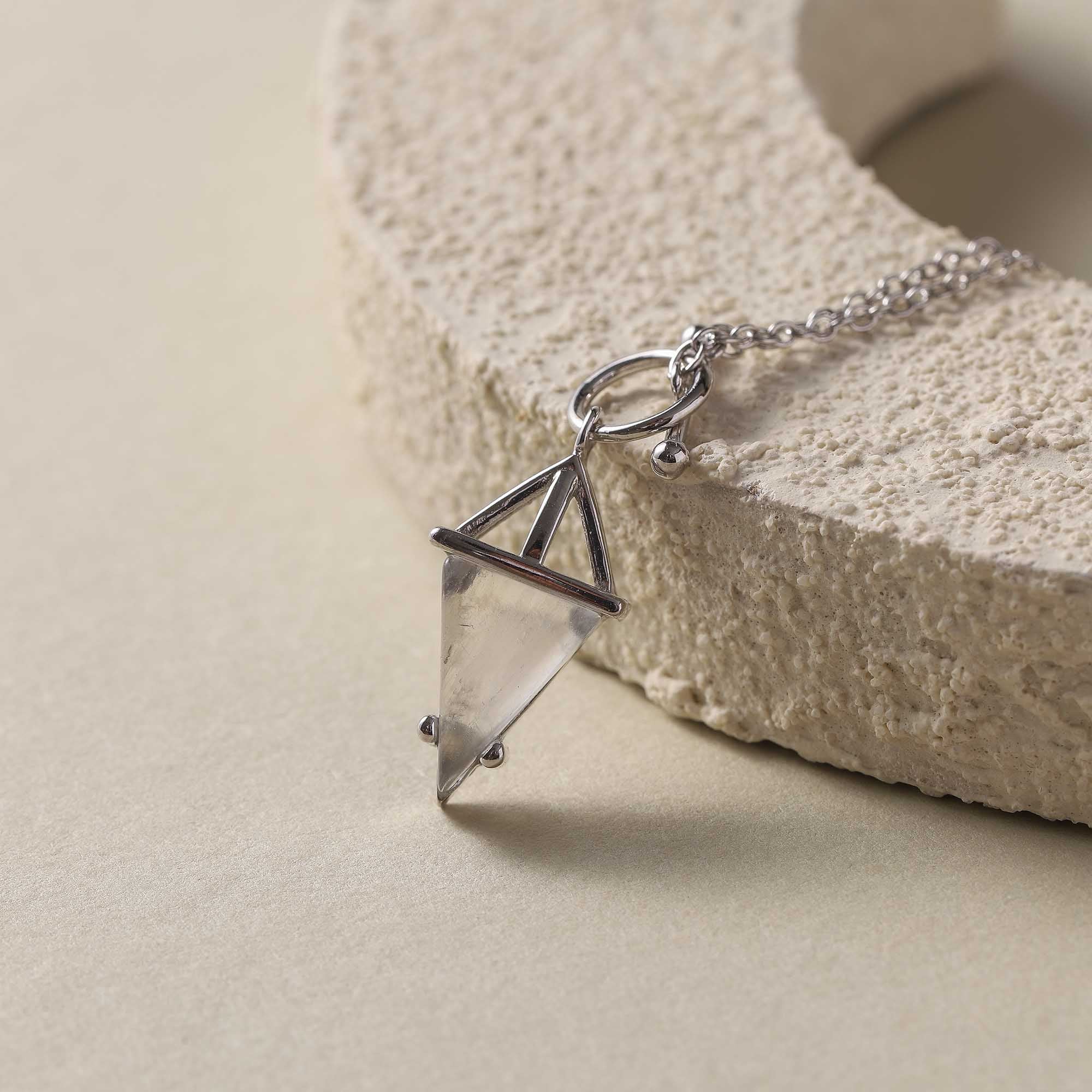 Celestial Glow – Triangular Moonstone Pendant Necklace