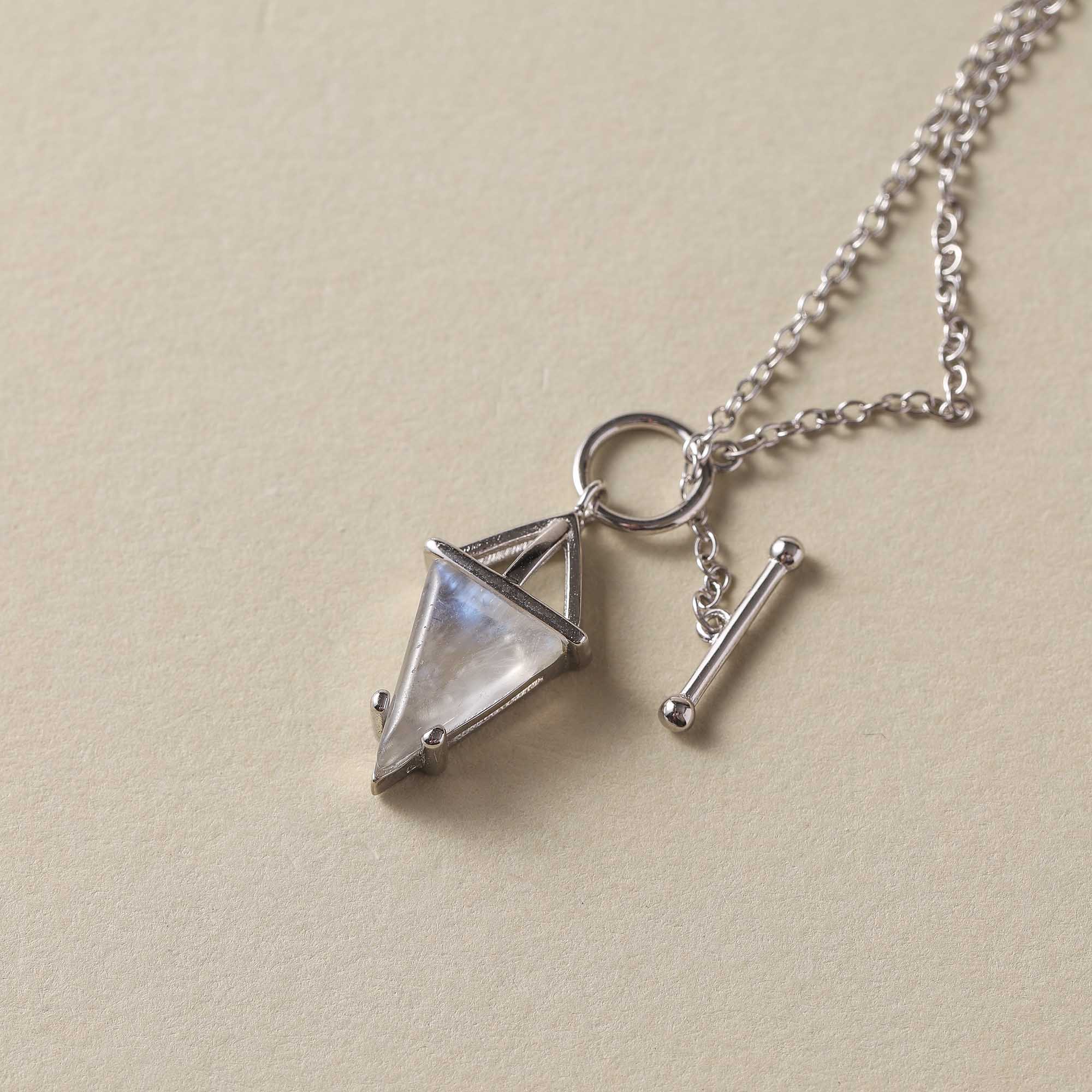 Celestial Glow – Triangular Moonstone Pendant Necklace