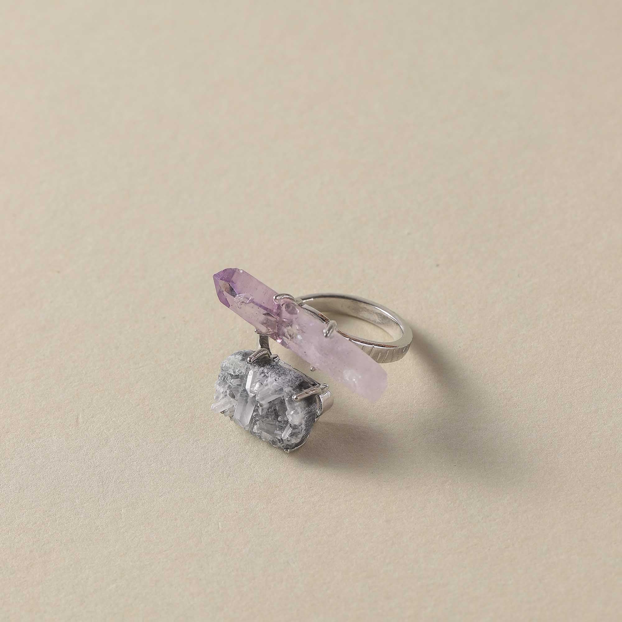 Twin Souls – Cruz + Clear Quartz Raw Stone Ring