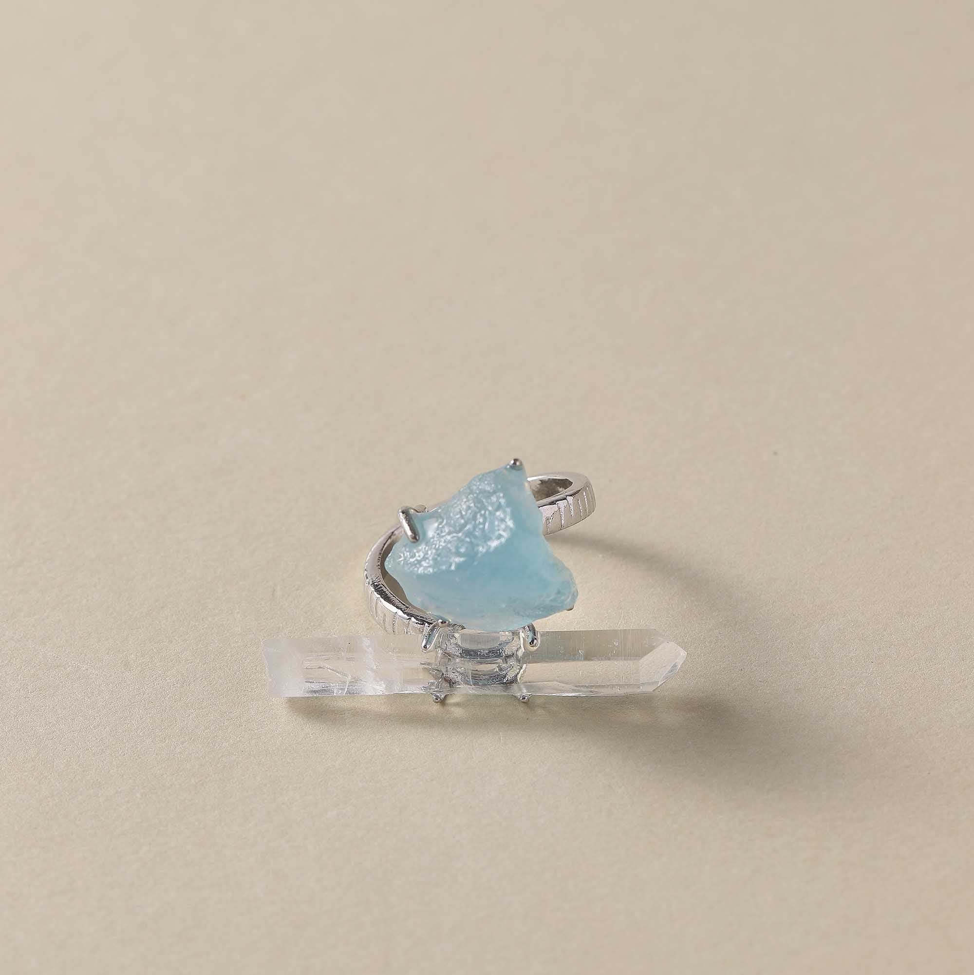 Sea Fish & Flying Birds – Aquamarine & Clear Quartz Raw Stone Ring