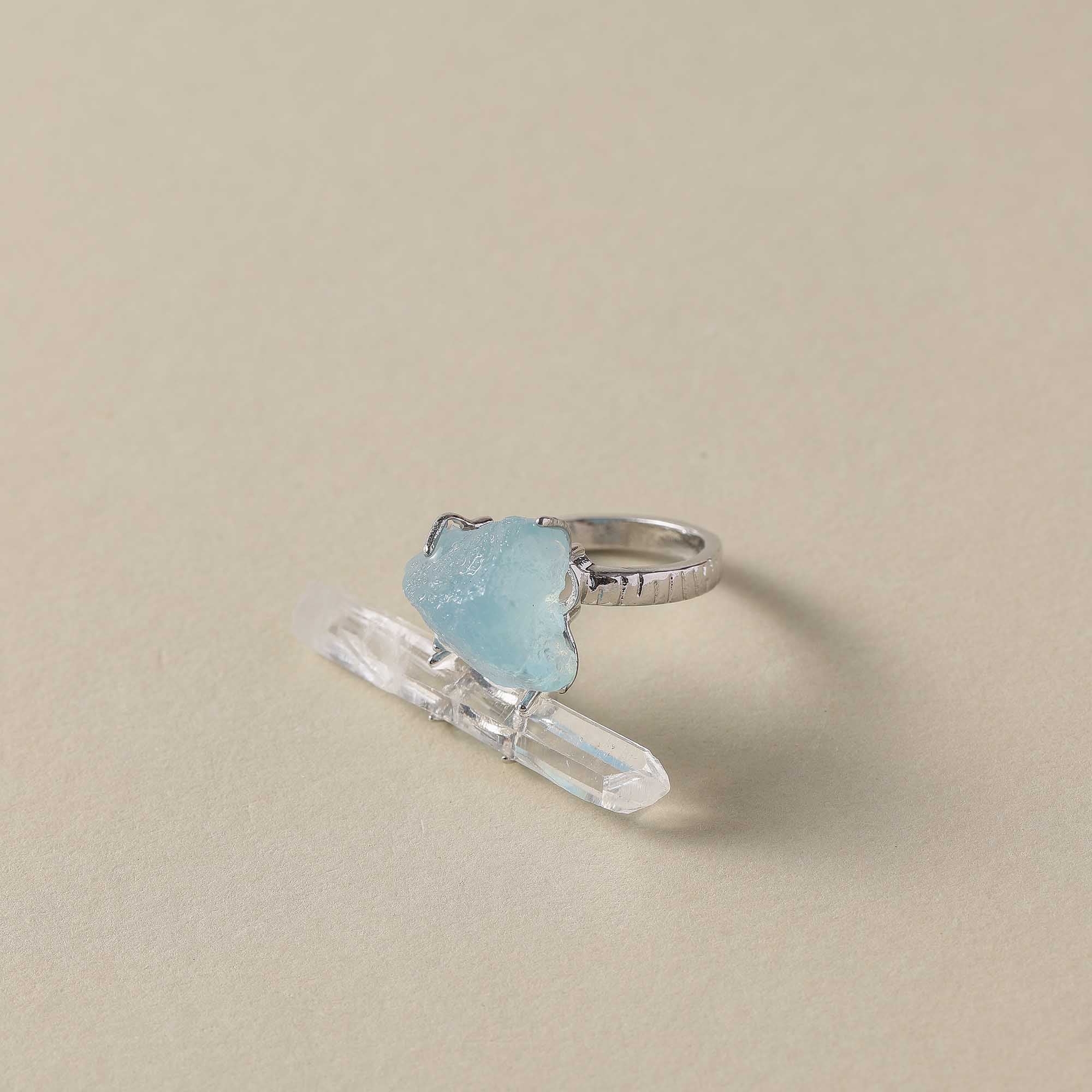 Sea Fish & Flying Birds – Aquamarine & Clear Quartz Raw Stone Ring