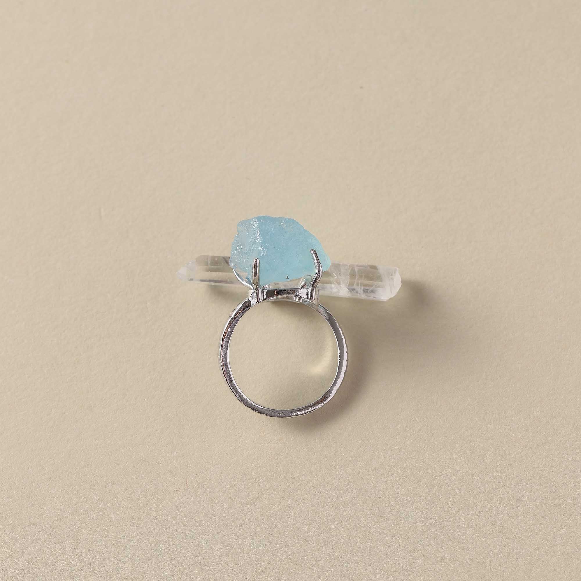 Sea Fish & Flying Birds – Aquamarine & Clear Quartz Raw Stone Ring