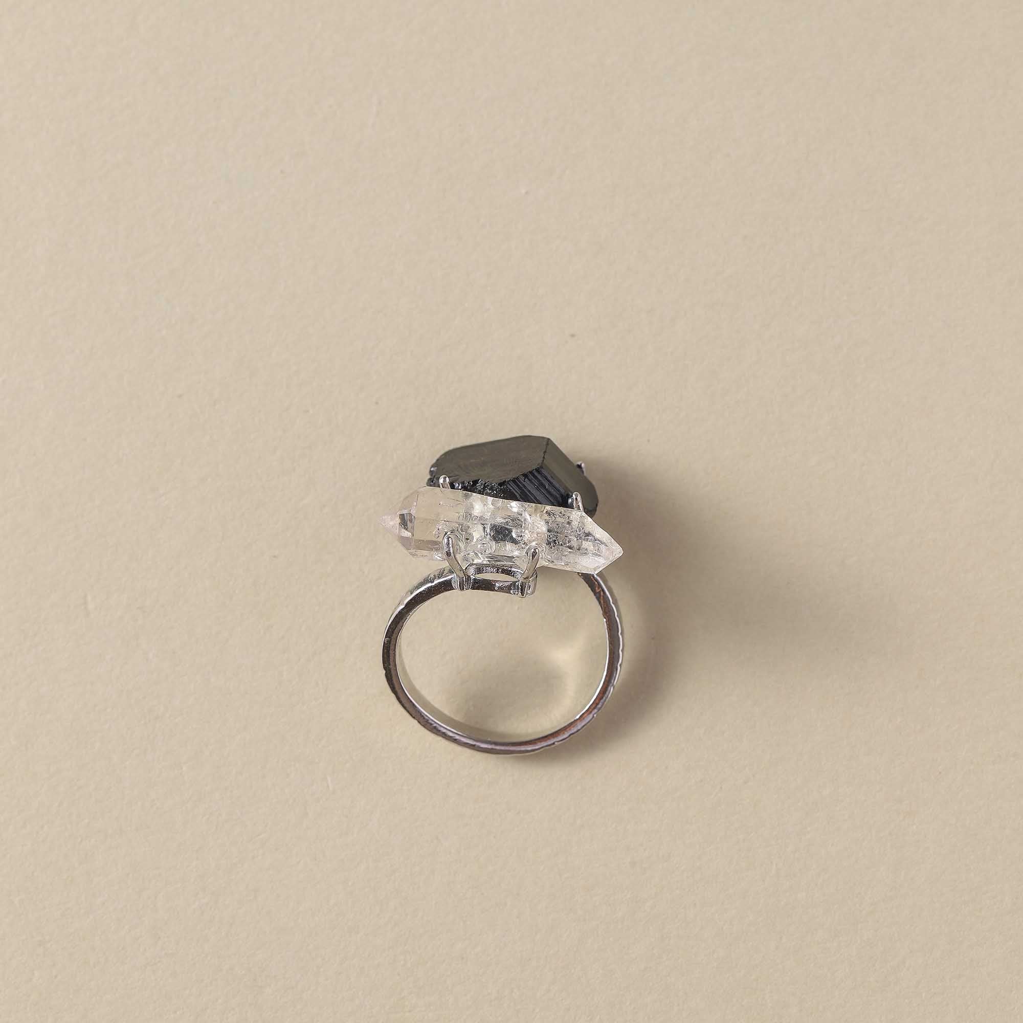 Nightfall Guardian – Black Tourmaline & Twinkle Diamond Dual Energy Ring