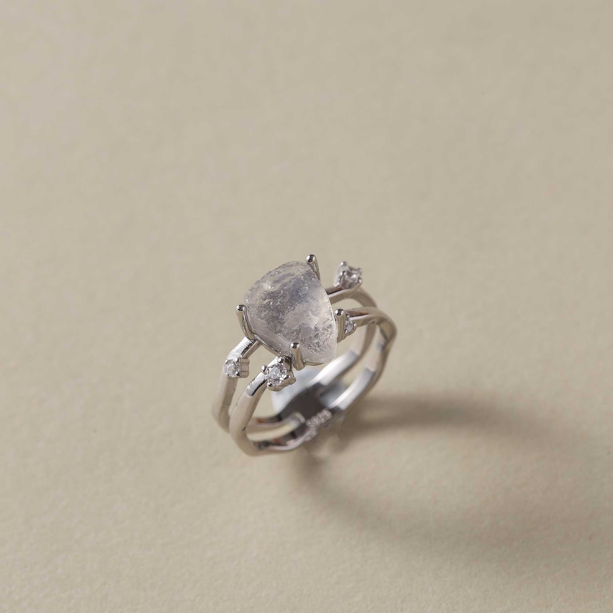 Lunar Serenity – Triangular Moonstone Ring