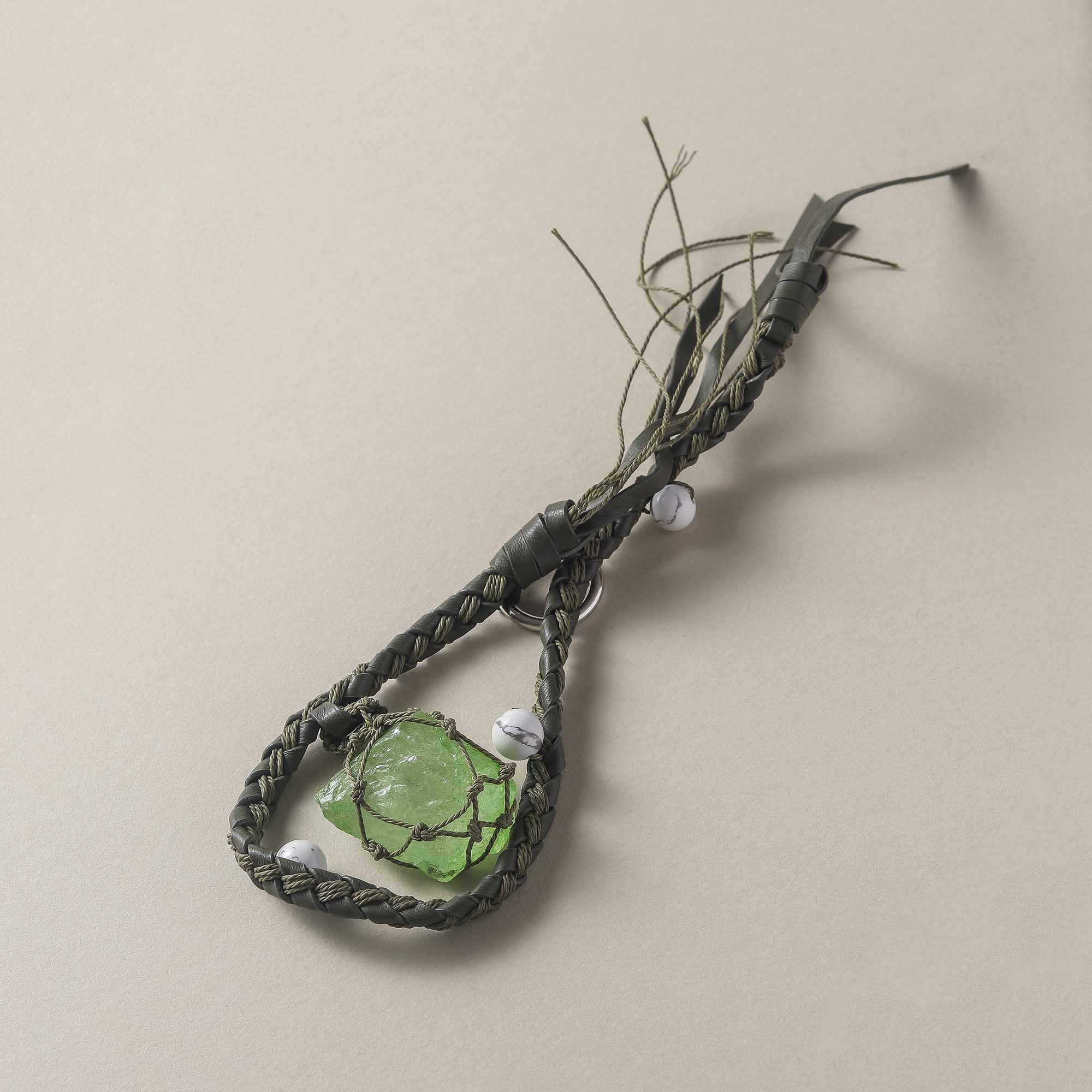 Moonlit Forest – Raw Green Quartz Bag Pendant