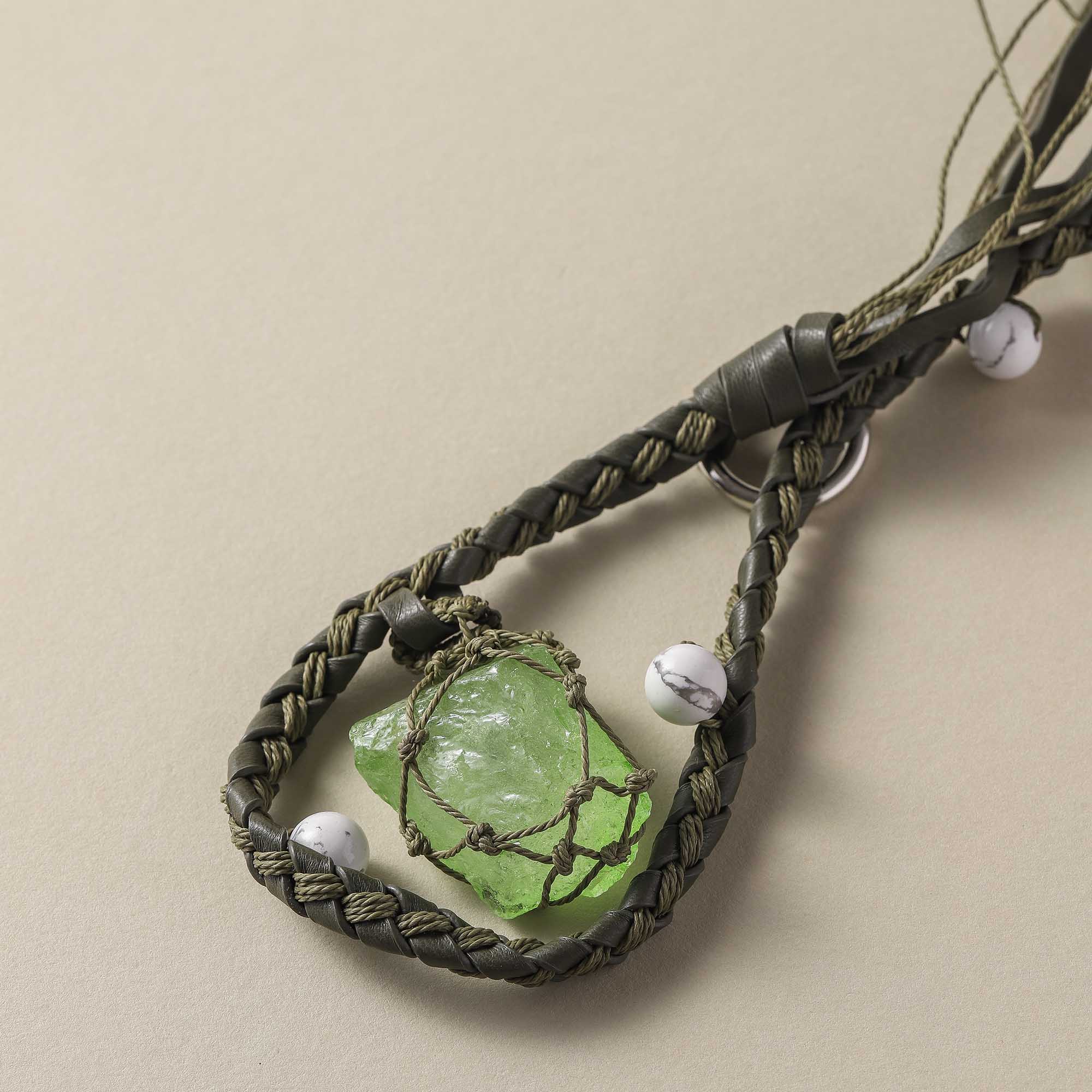Moonlit Forest – Raw Green Quartz Bag Pendant