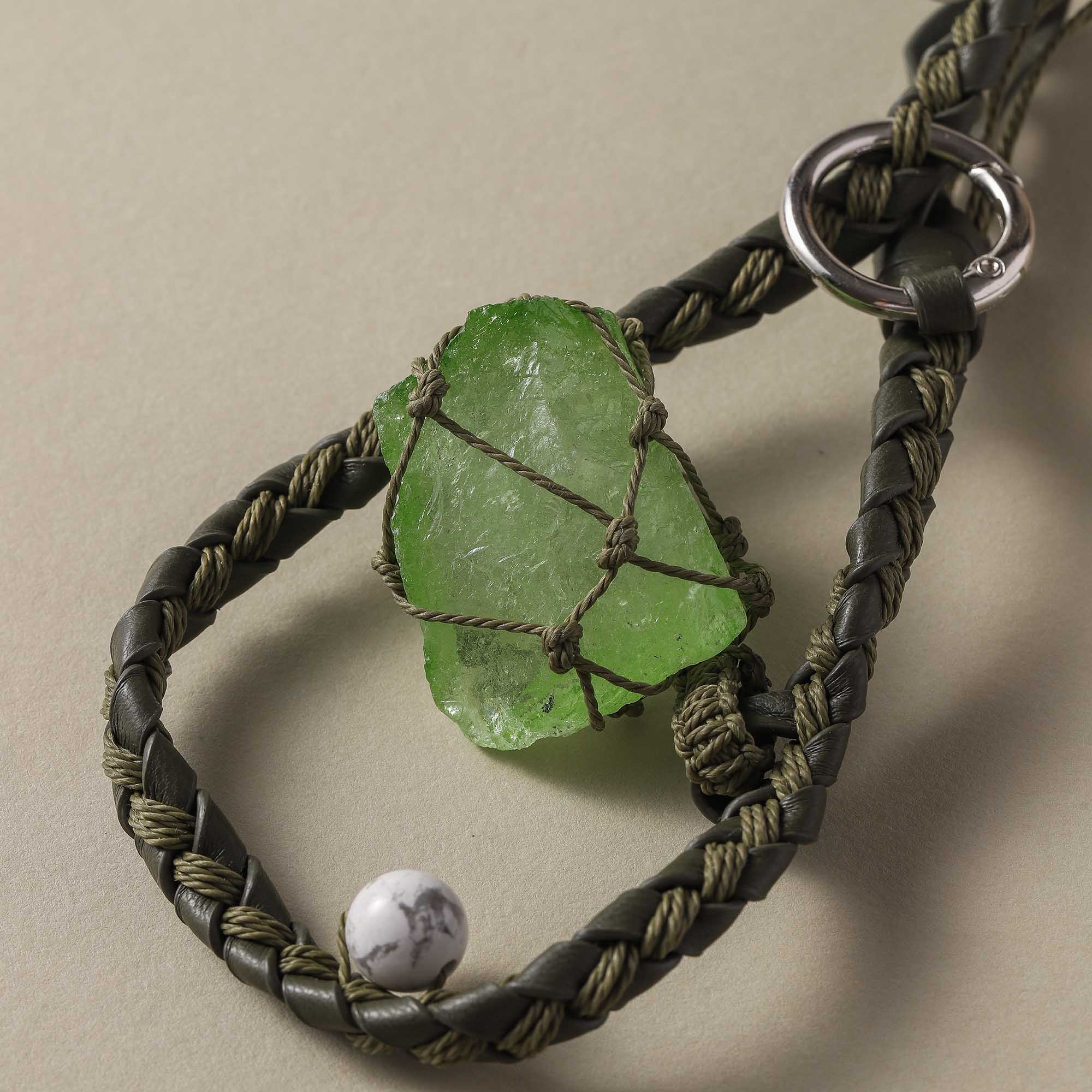 Moonlit Forest – Raw Green Quartz Bag Pendant