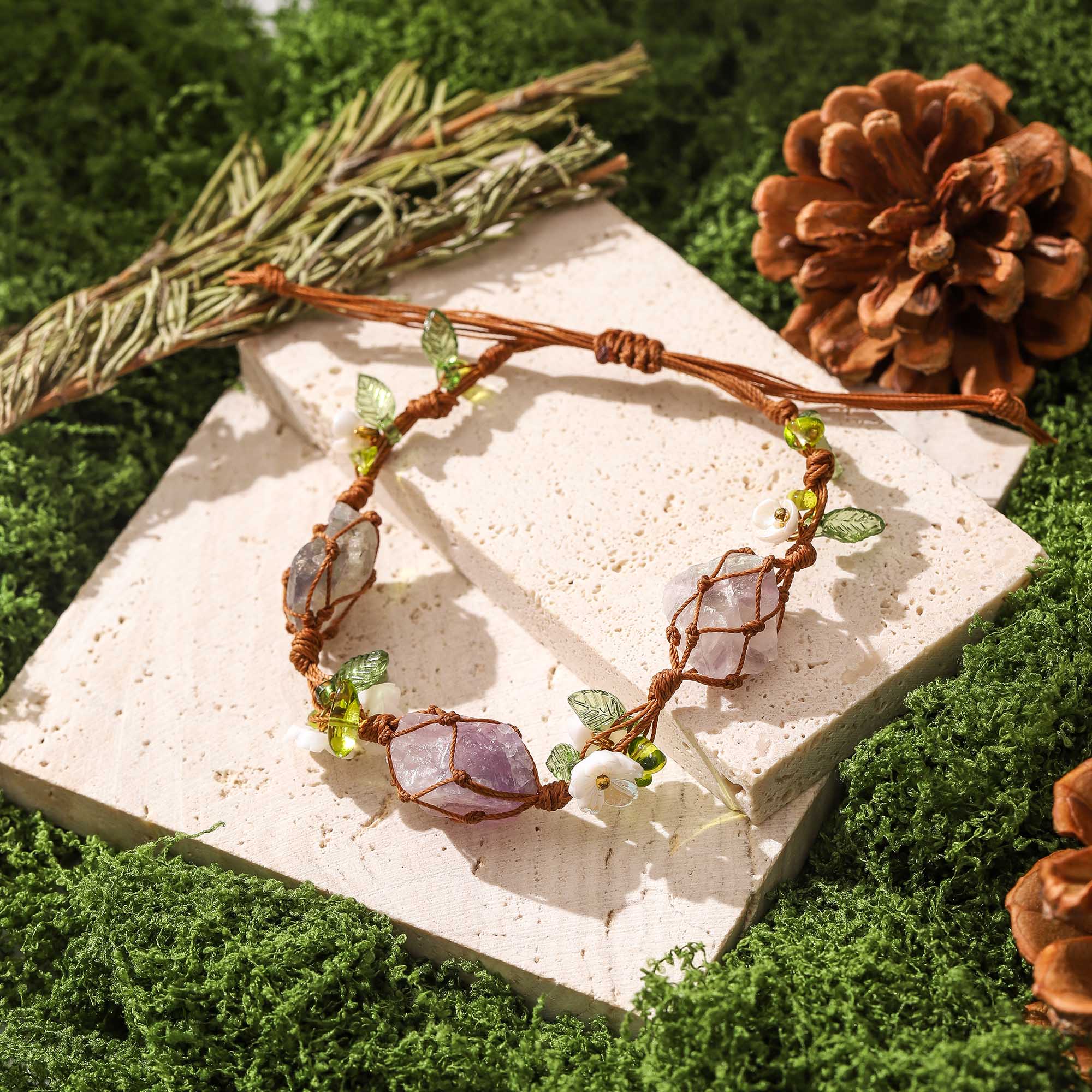 Whispers of the Forest – Amethyst Vine Woven Bracelet