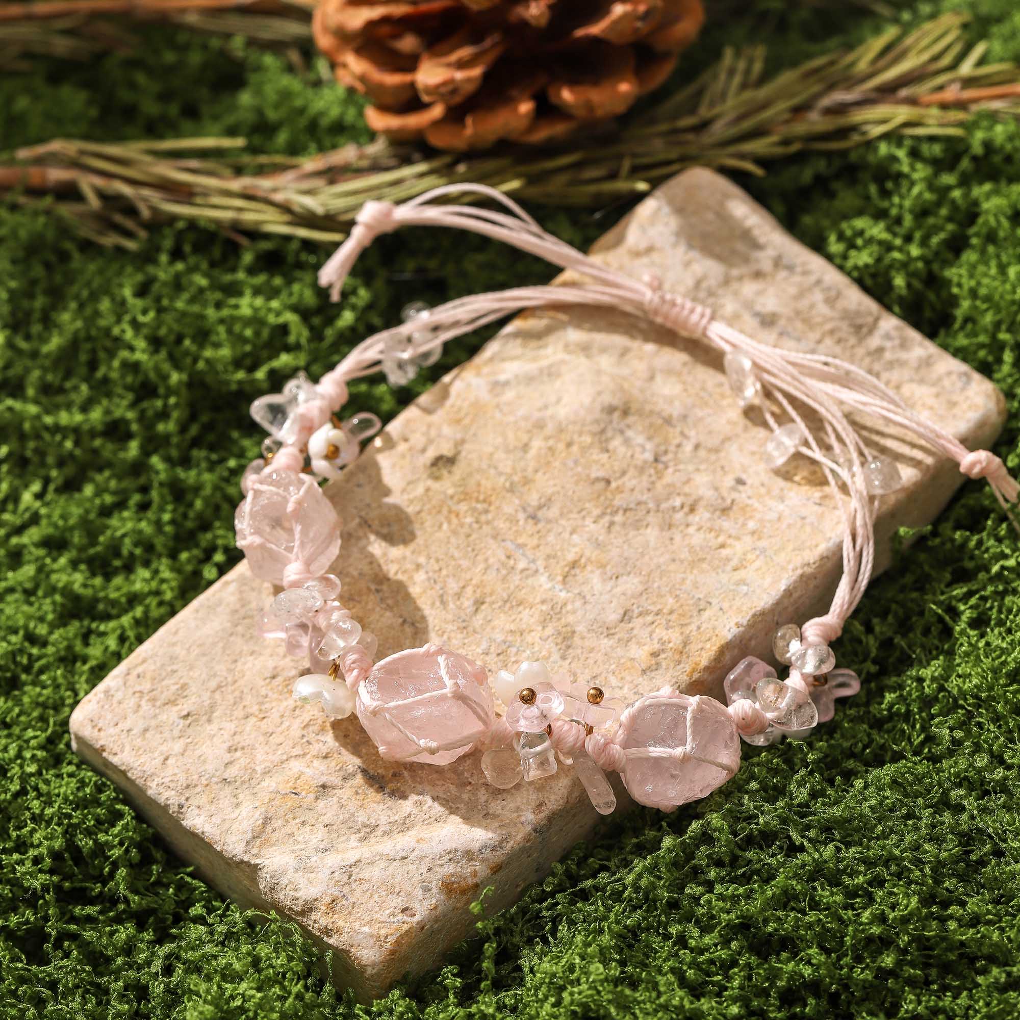 Dreamy Crystal – Rose Quartz Woven Bracelet