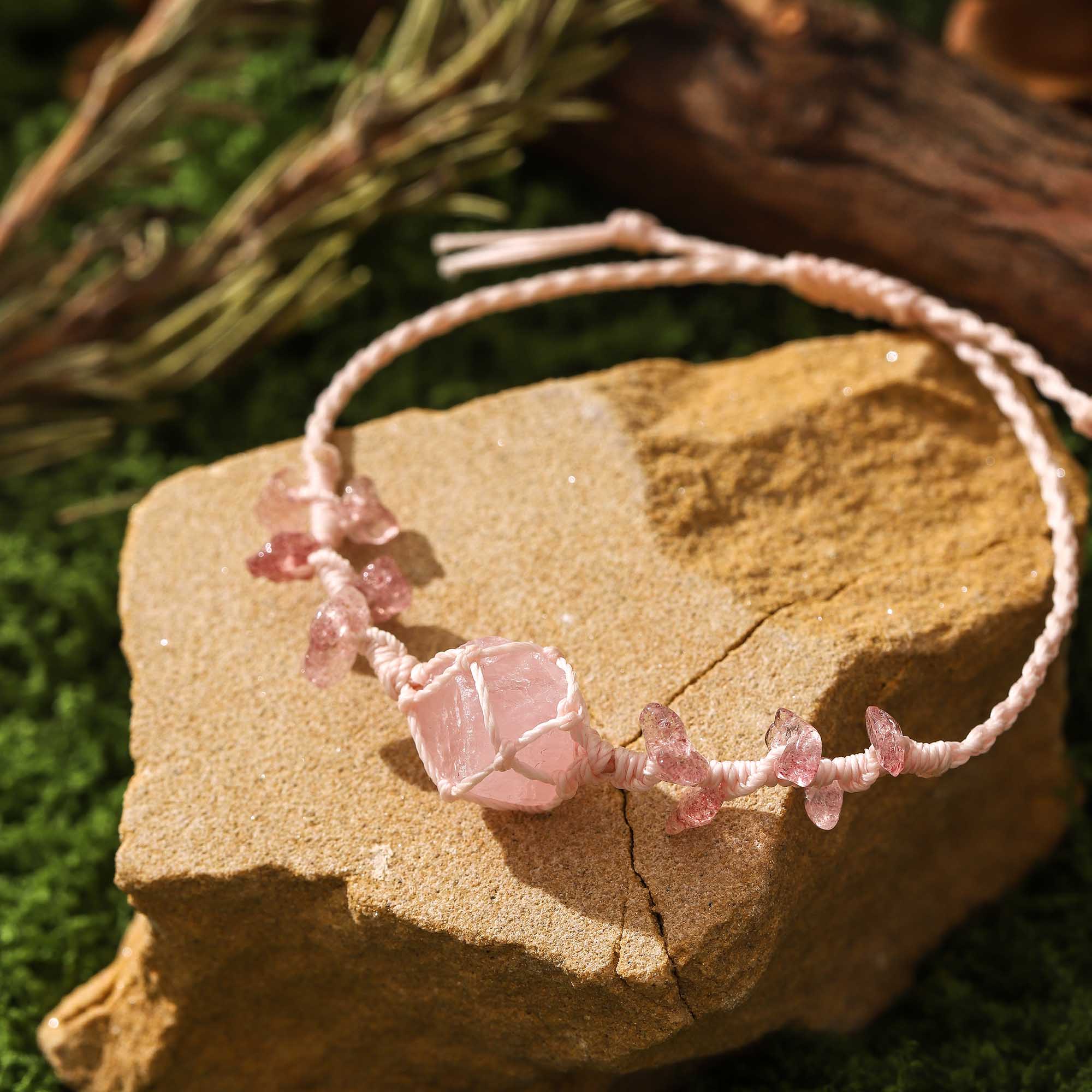 Morning Whisper – Rose Quartz Woven Bracelet