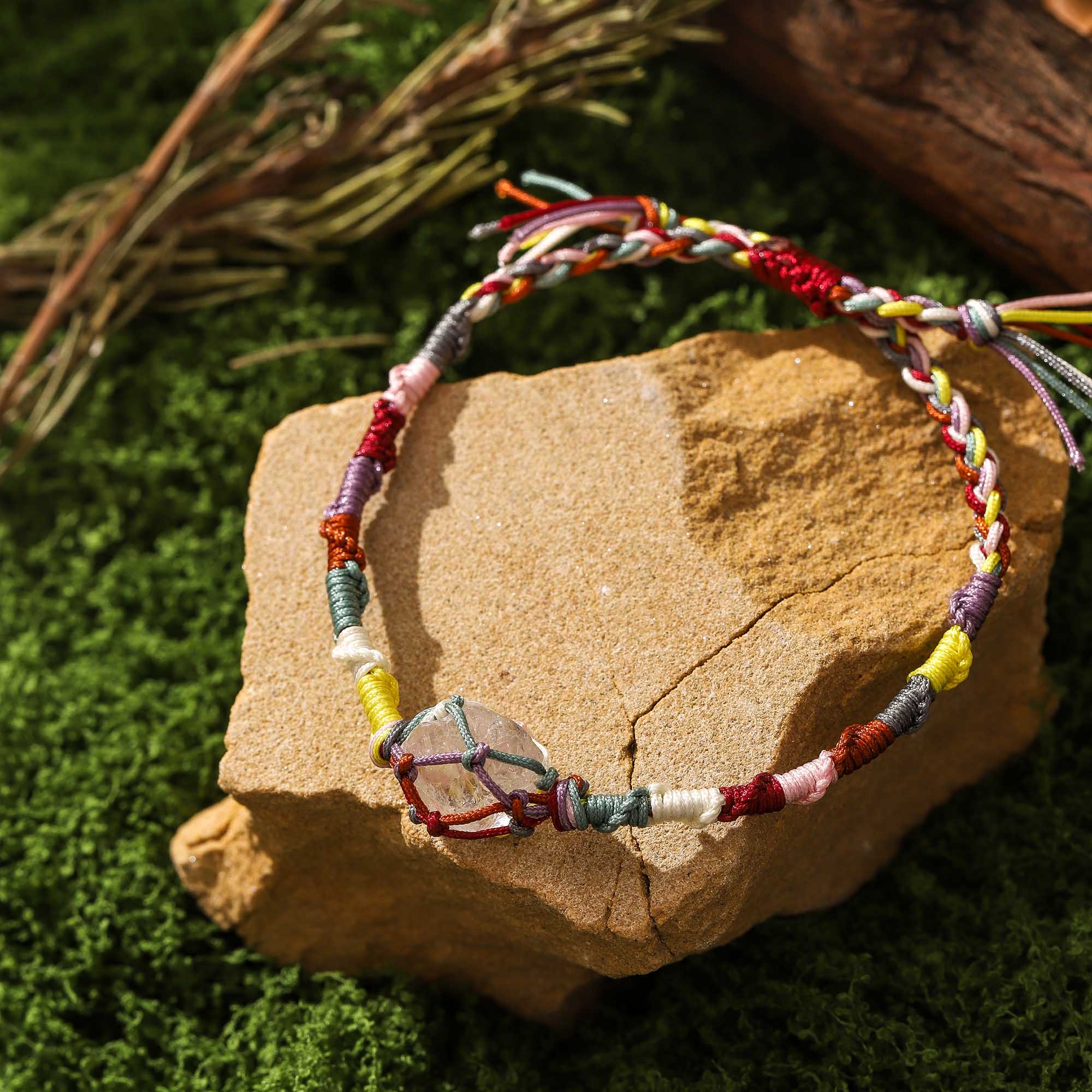 Five Elements Guardian – Multicolor Woven White Quartz Bracelet