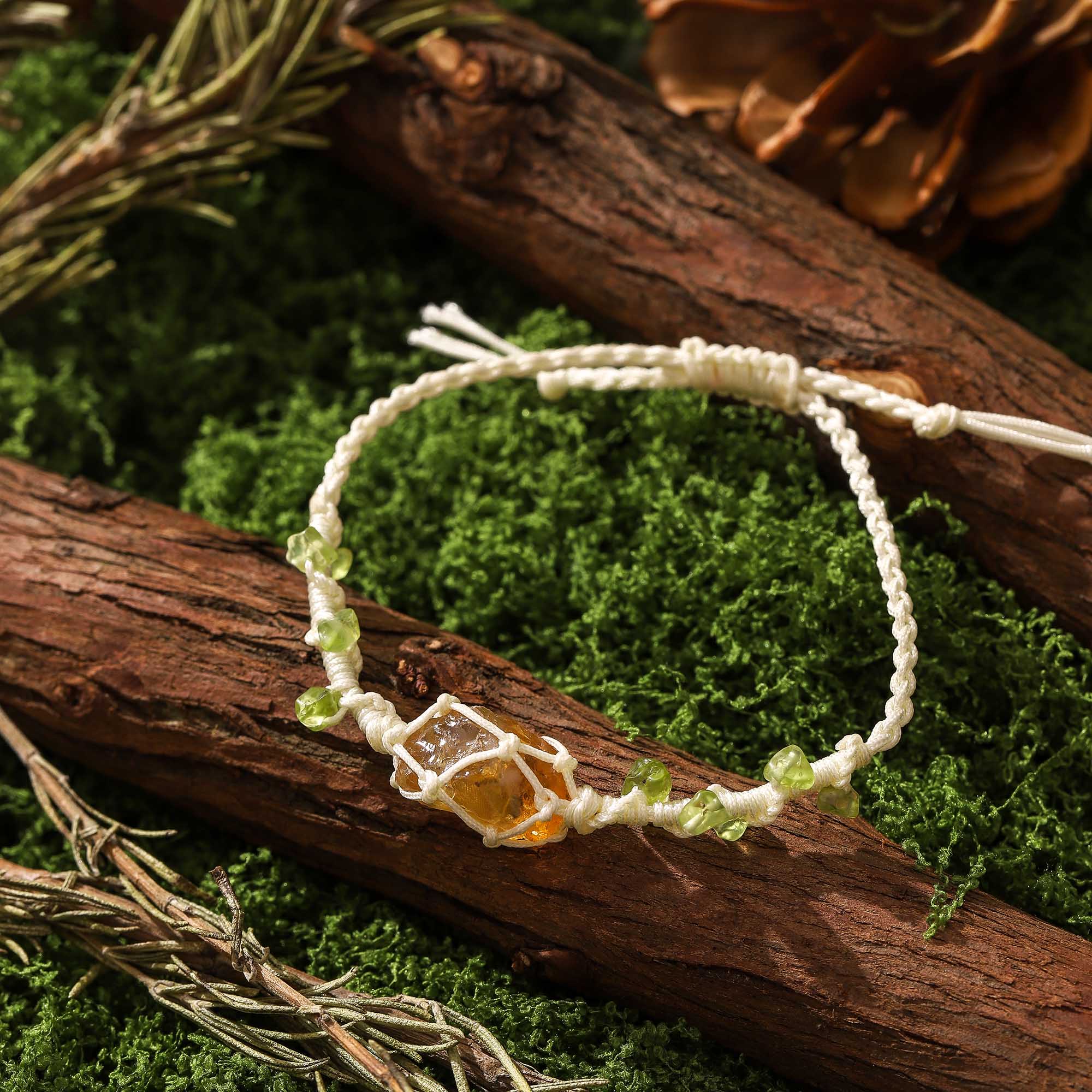 Morning Glow – Citrine & Peridot Woven Bracelet