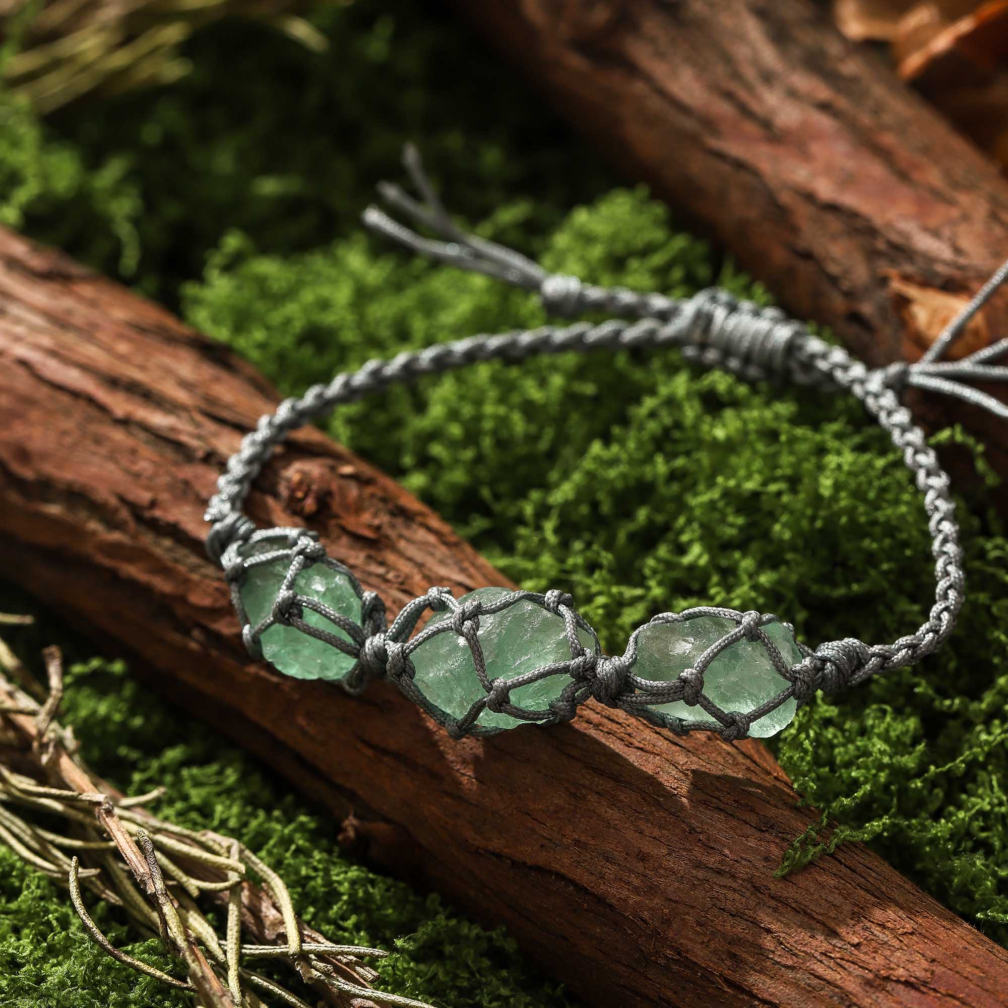 Forest Whisper – Green Crystal Woven Bracelet