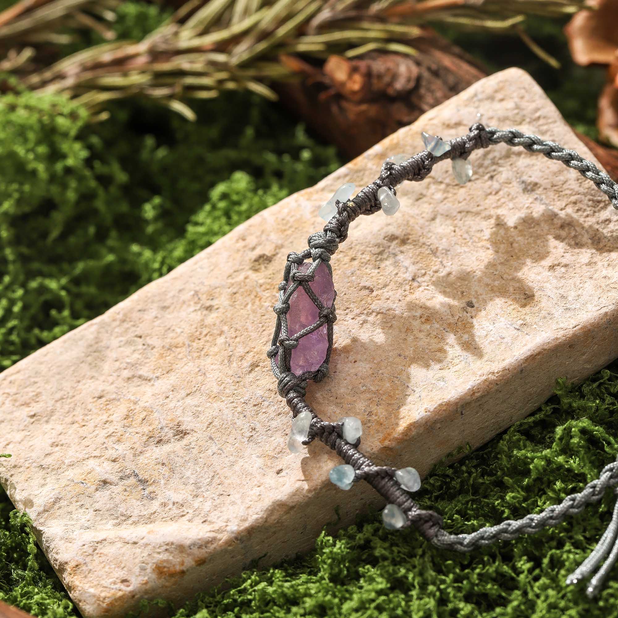 Song of the Sea – Amethyst & Aquamarine Woven Bracelet