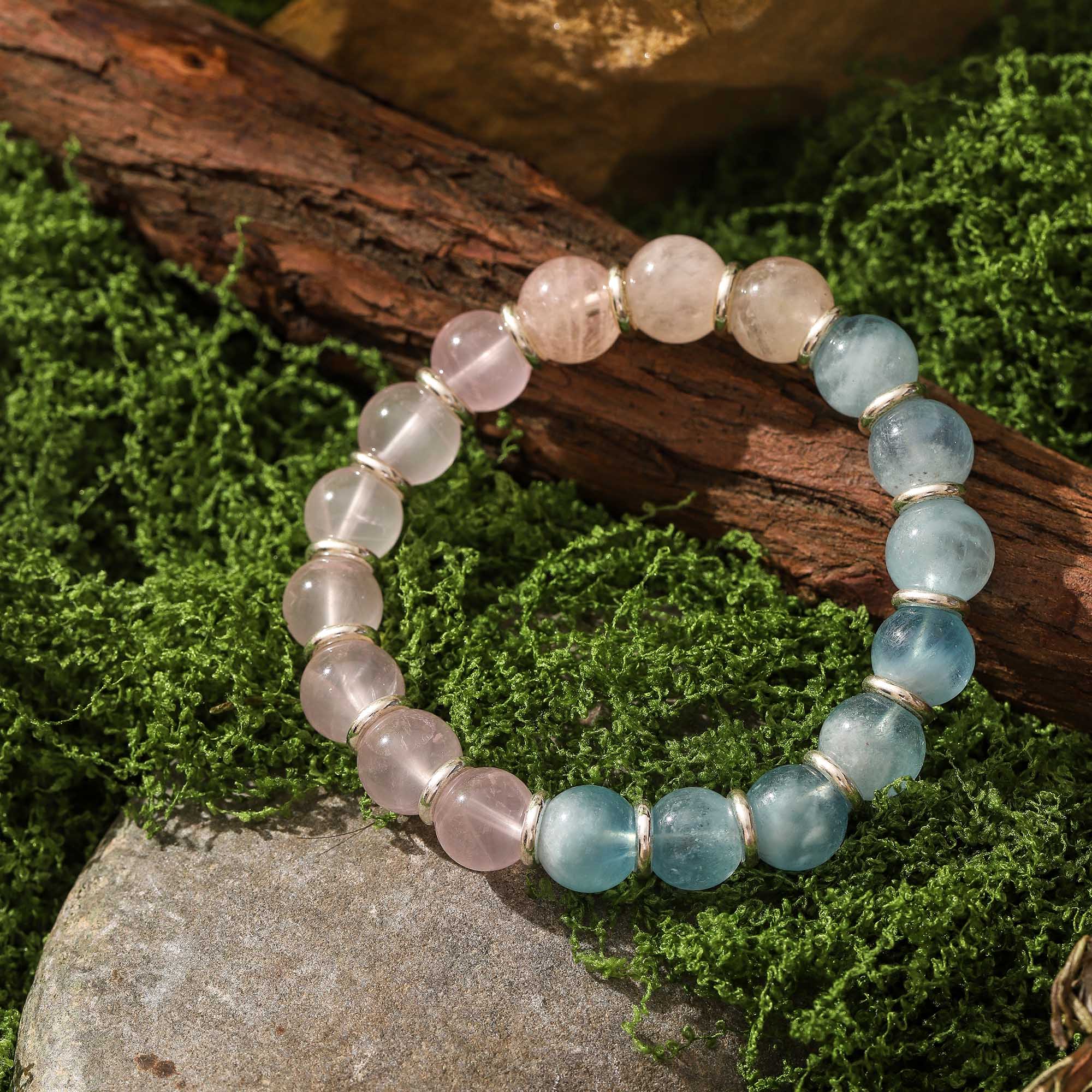 Morning Haze – Blue Moonstone & Rose Quartz Bracelet