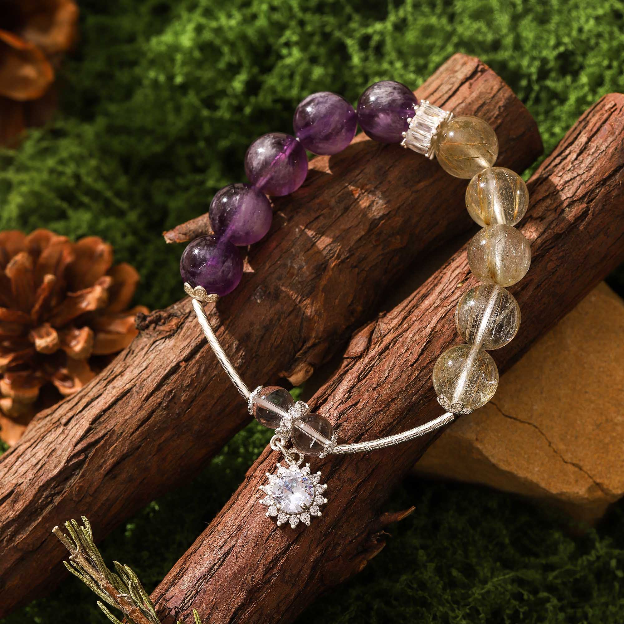 Sundial Glow – Amethyst & Rutilated Quartz Bracelet