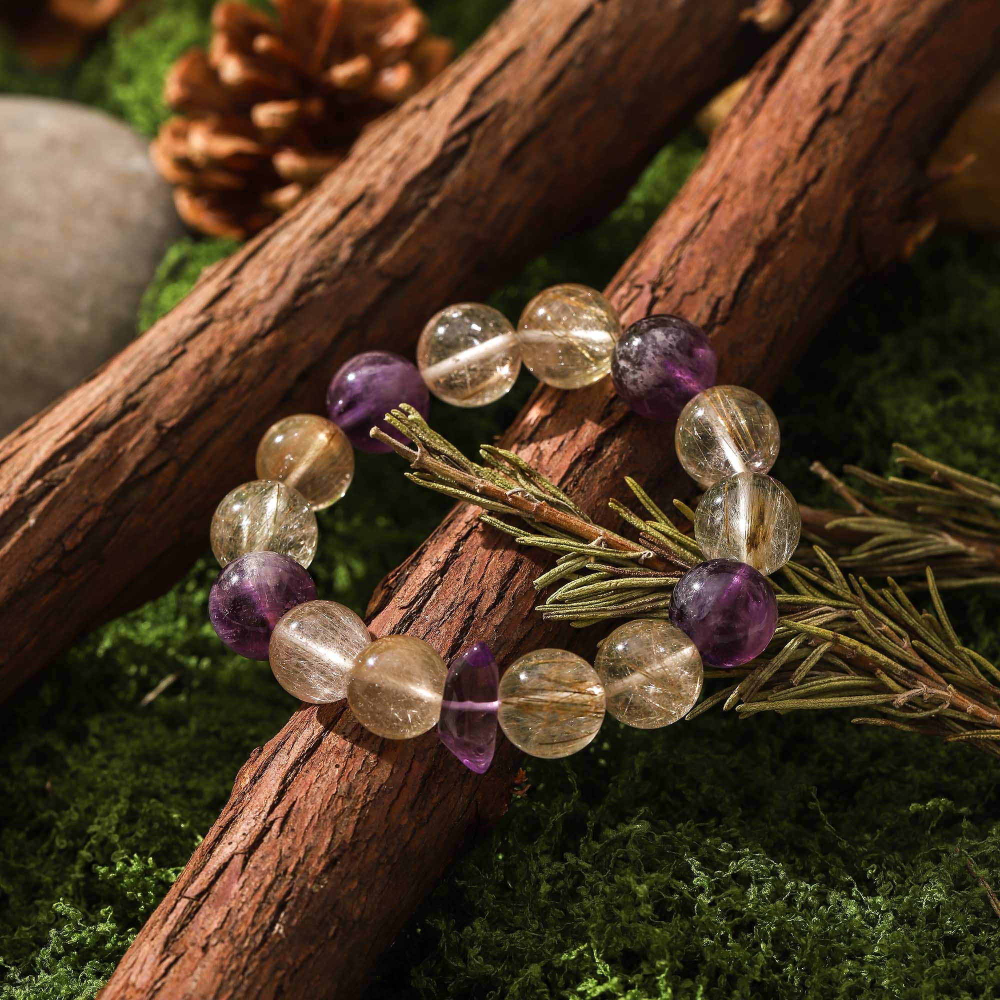 Star Whisper – Amethyst & Golden Rutilated Quartz Bracelet
