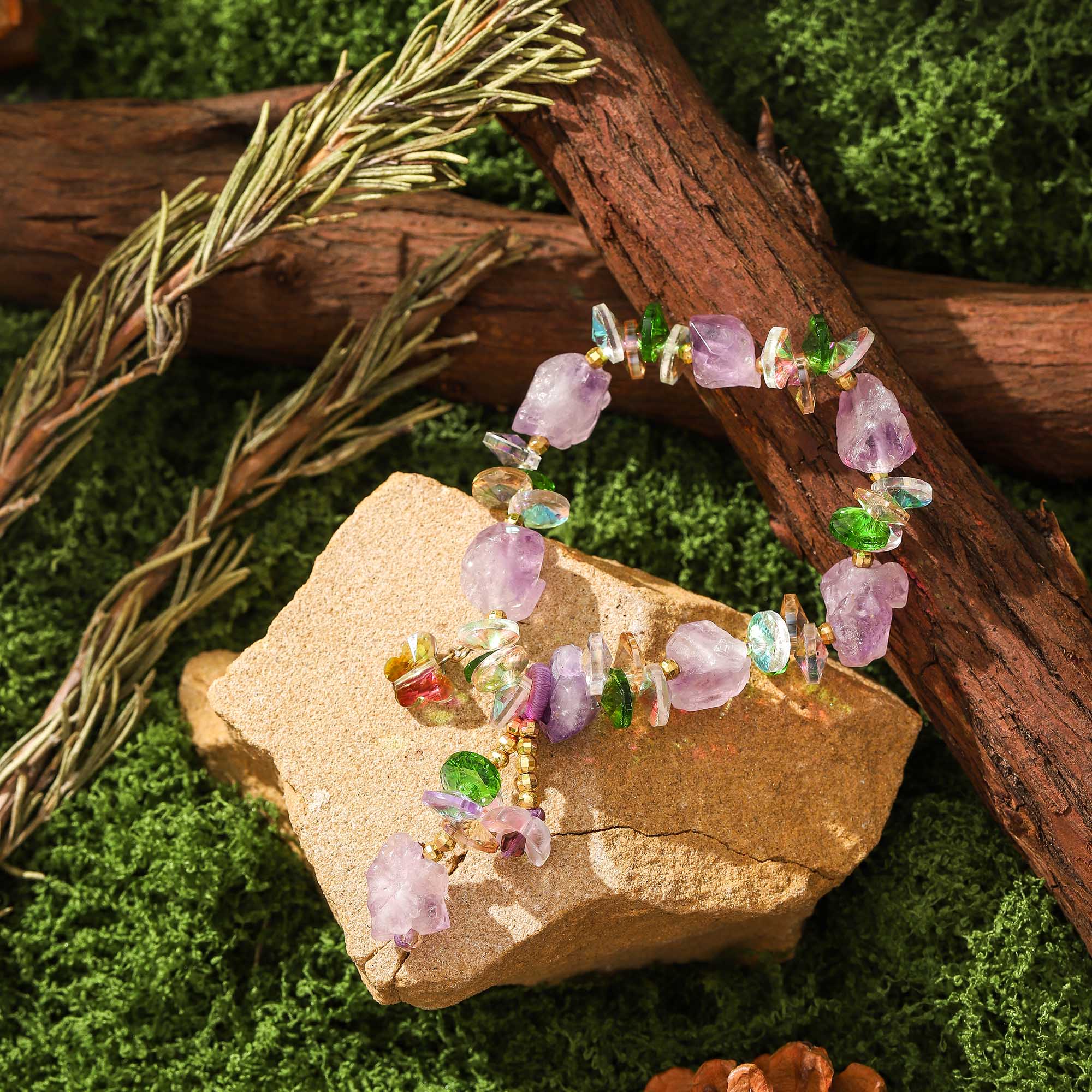 Lavender Aura – Amethyst & Glass Bead Bracelet