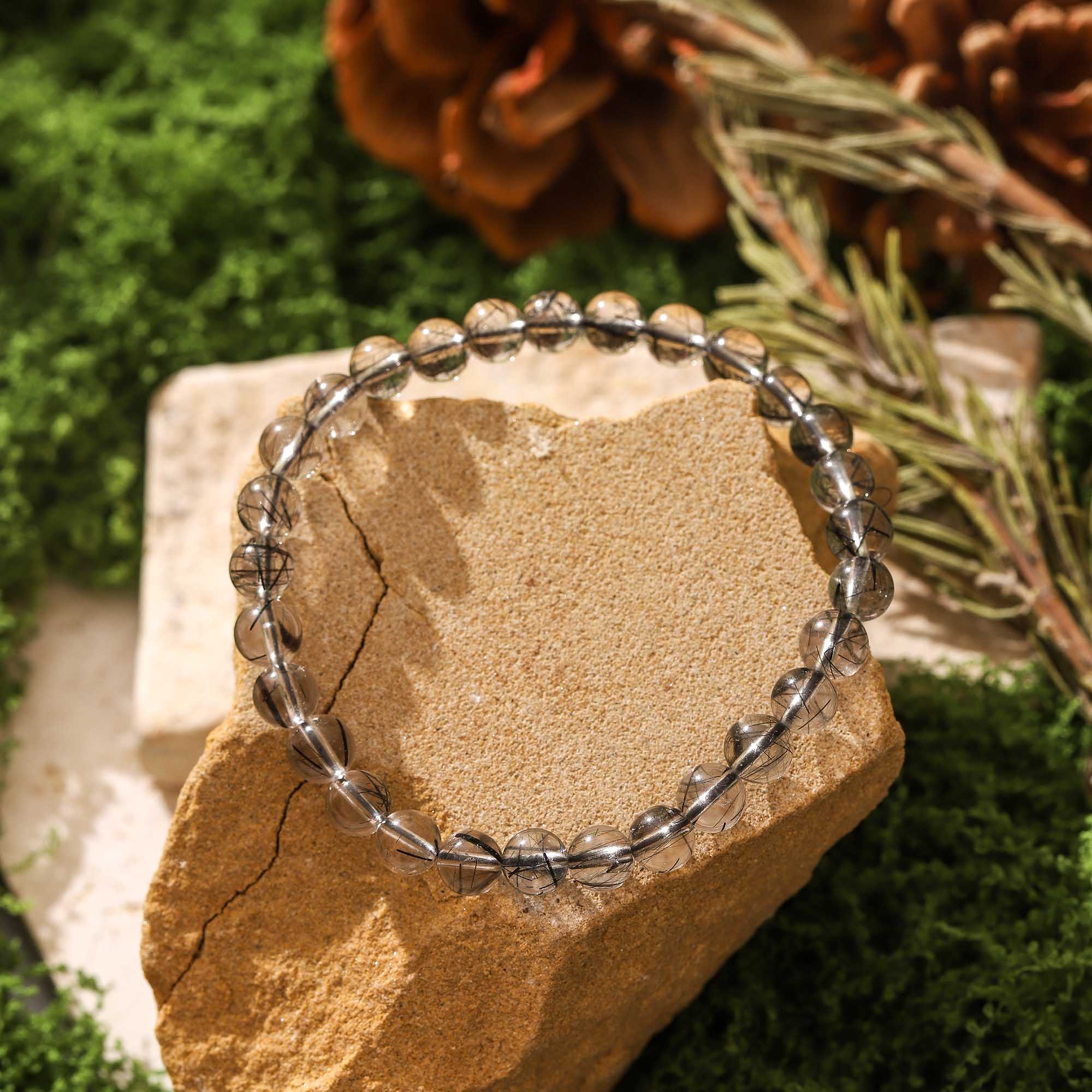 Stellar Shadow – Black Rutilated Quartz Bracelet