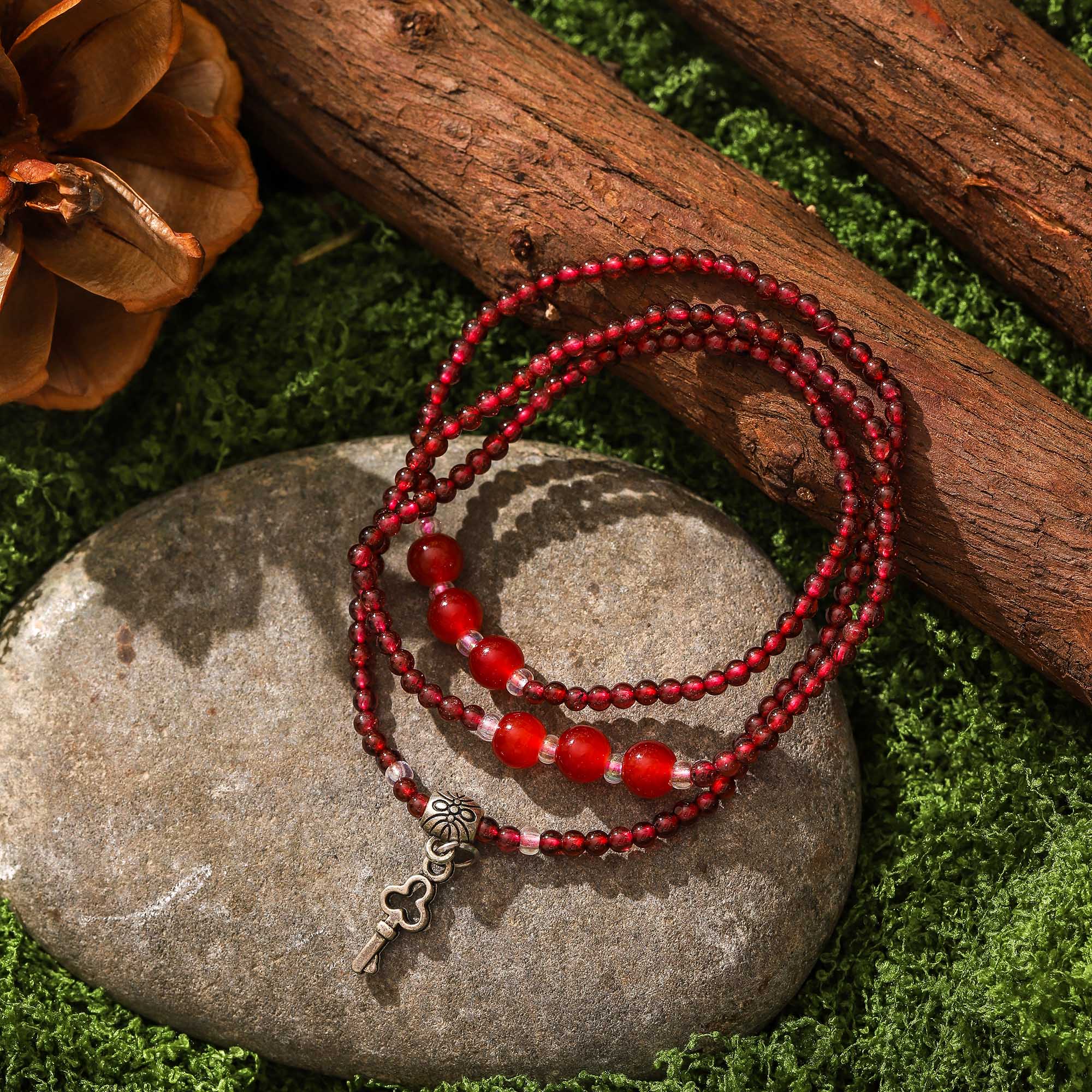 Key of Shadow — Garnet & Red Agate Multi-Layer Bracelet