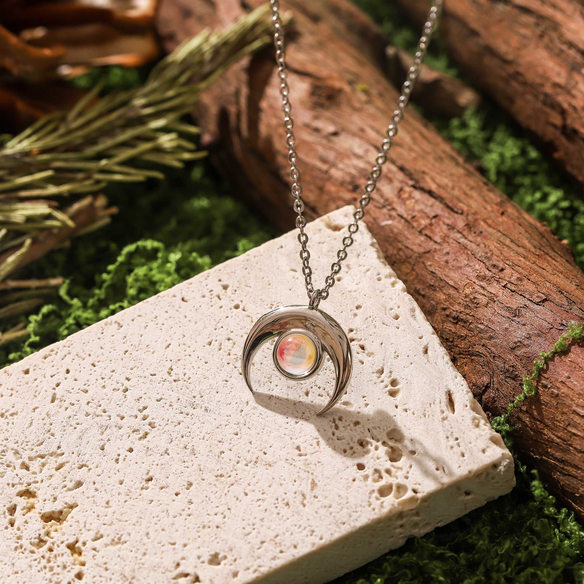 Celestial Crescent – Moonstone Crescent Pendant Necklace