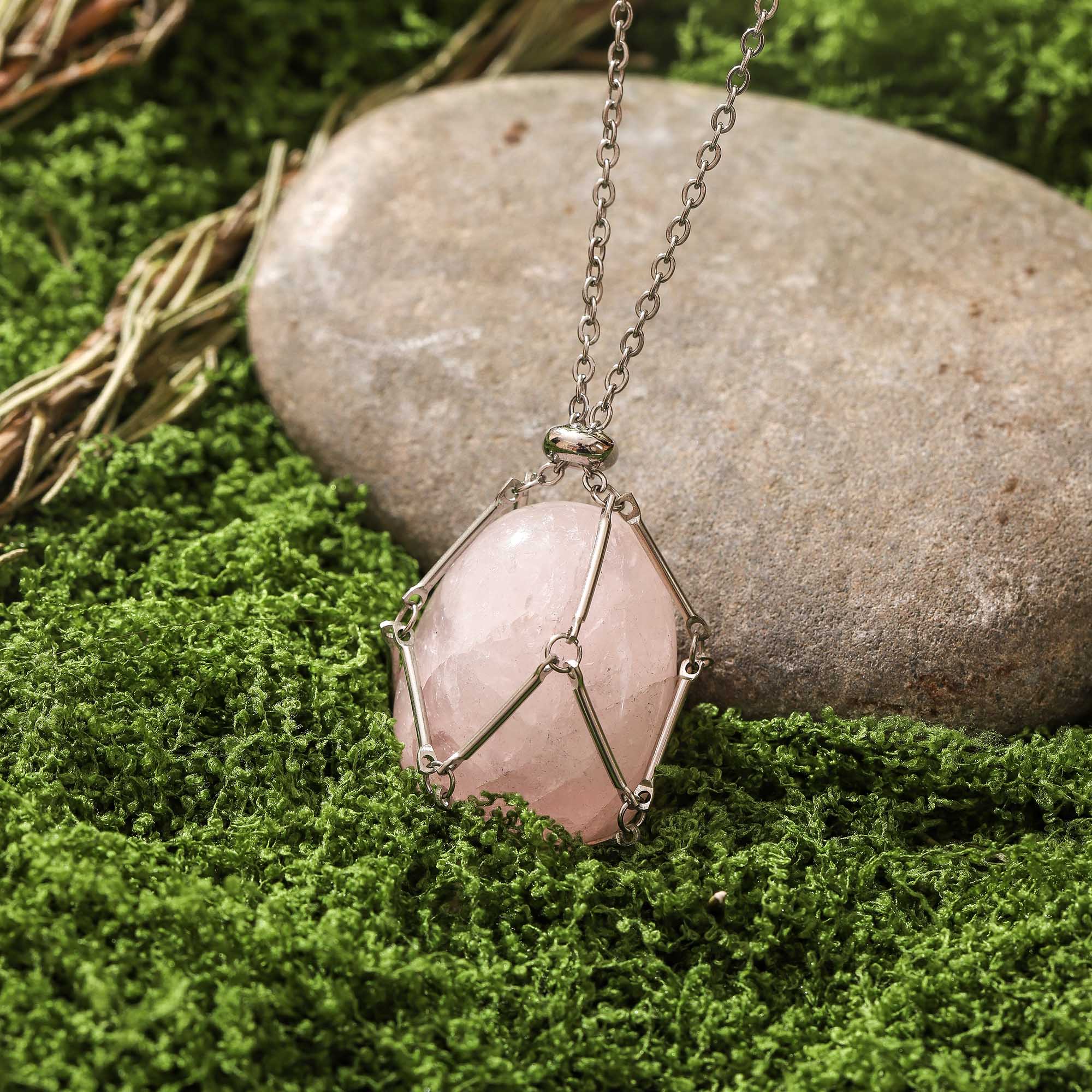 Morning Rose – Rose Quartz Cage Necklace