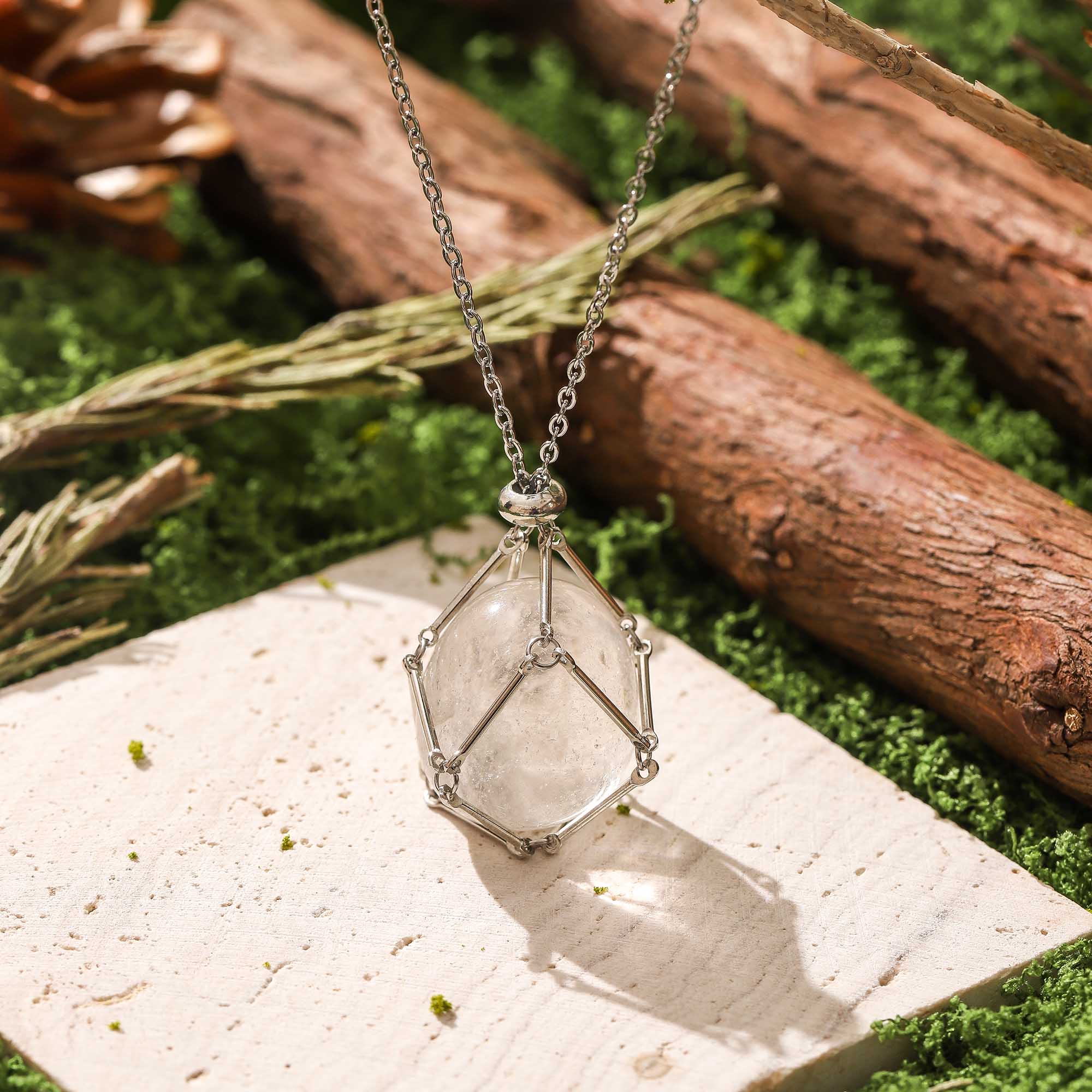 Starlight Vigil – Clear Quartz Cage Necklace