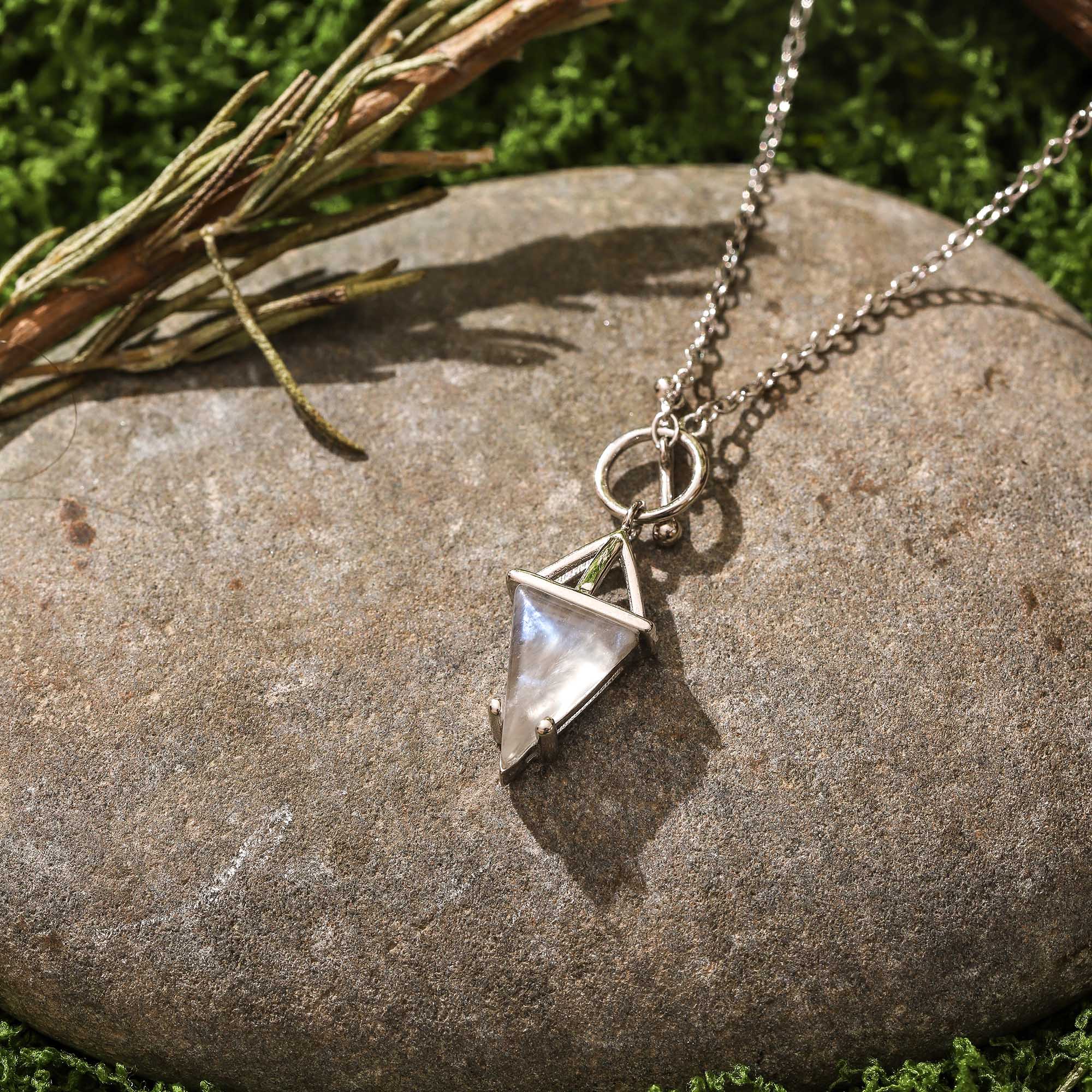 Celestial Glow – Triangular Moonstone Pendant Necklace
