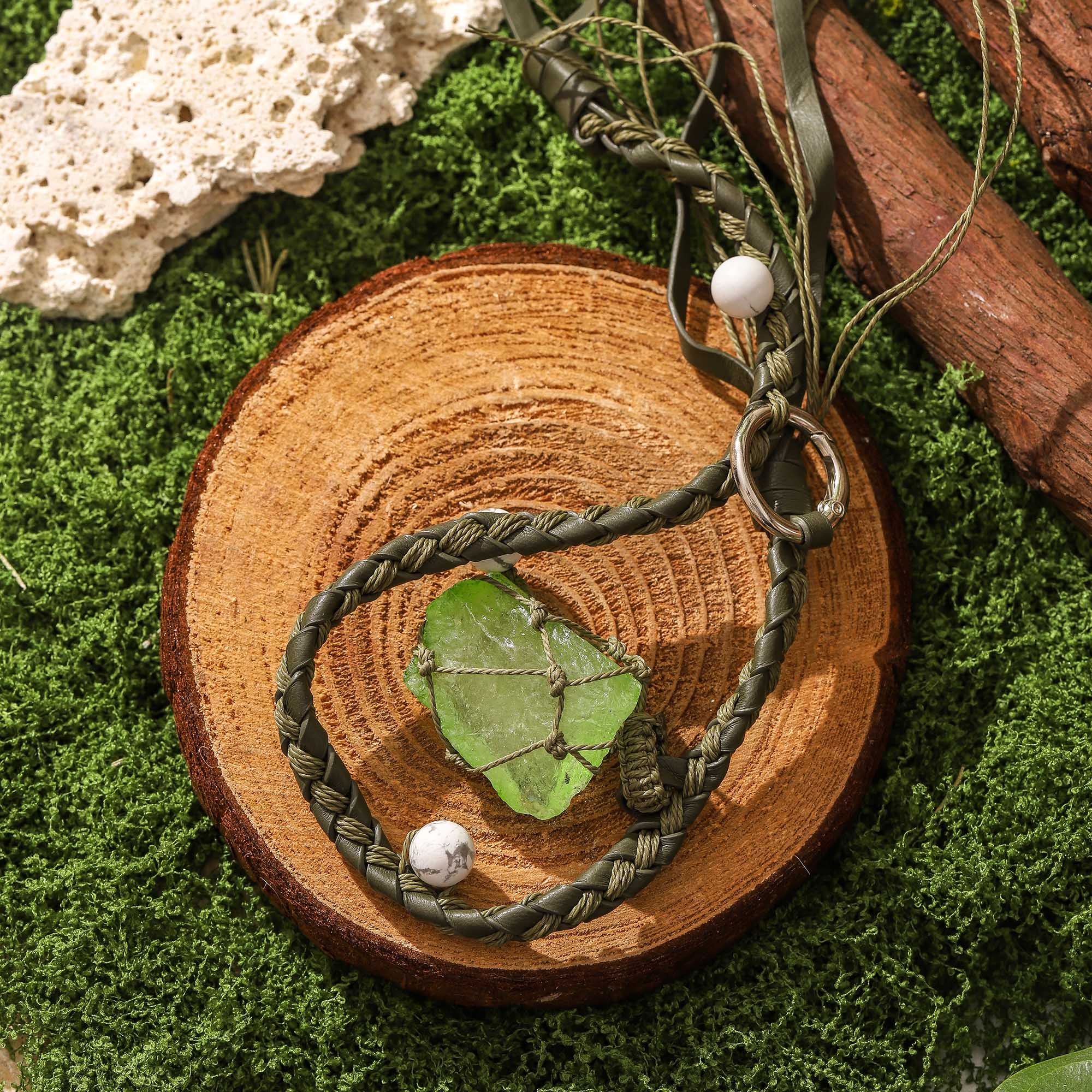 Moonlit Forest – Raw Green Quartz Bag Pendant