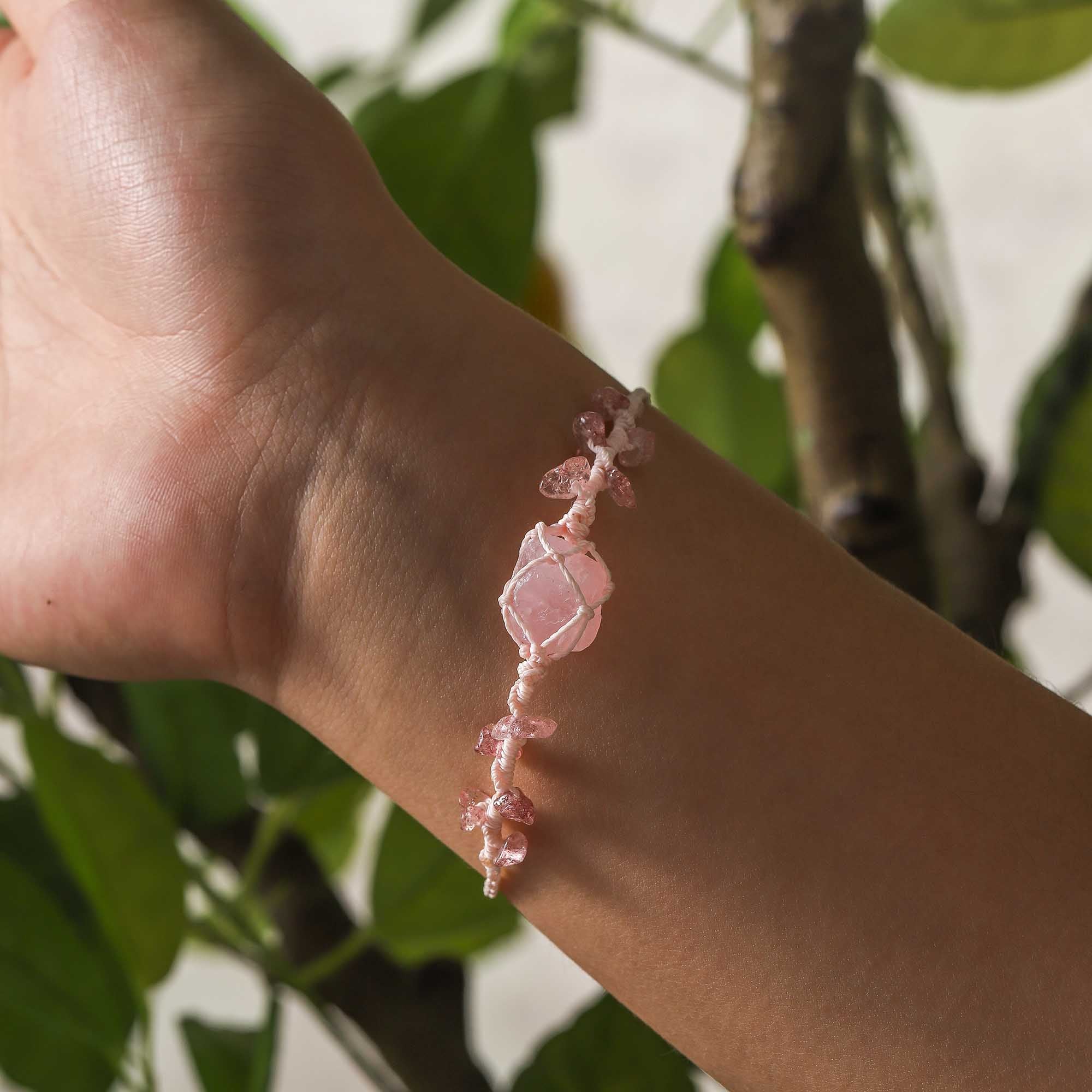Morning Whisper – Rose Quartz Woven Bracelet