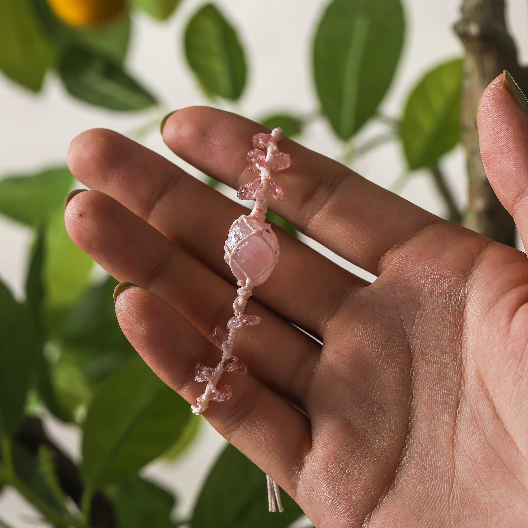 Morning Whisper – Rose Quartz Woven Bracelet