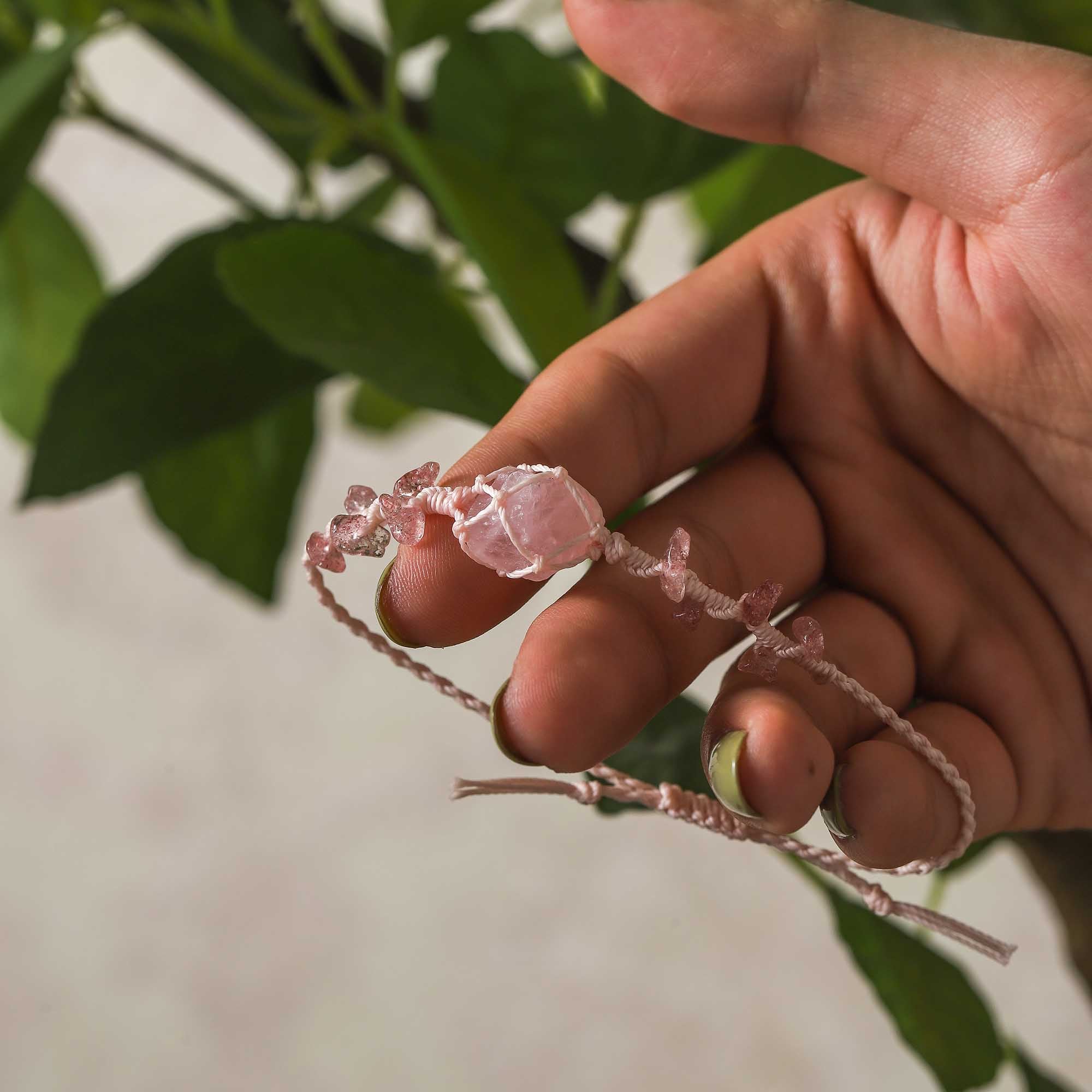 Morning Whisper – Rose Quartz Woven Bracelet