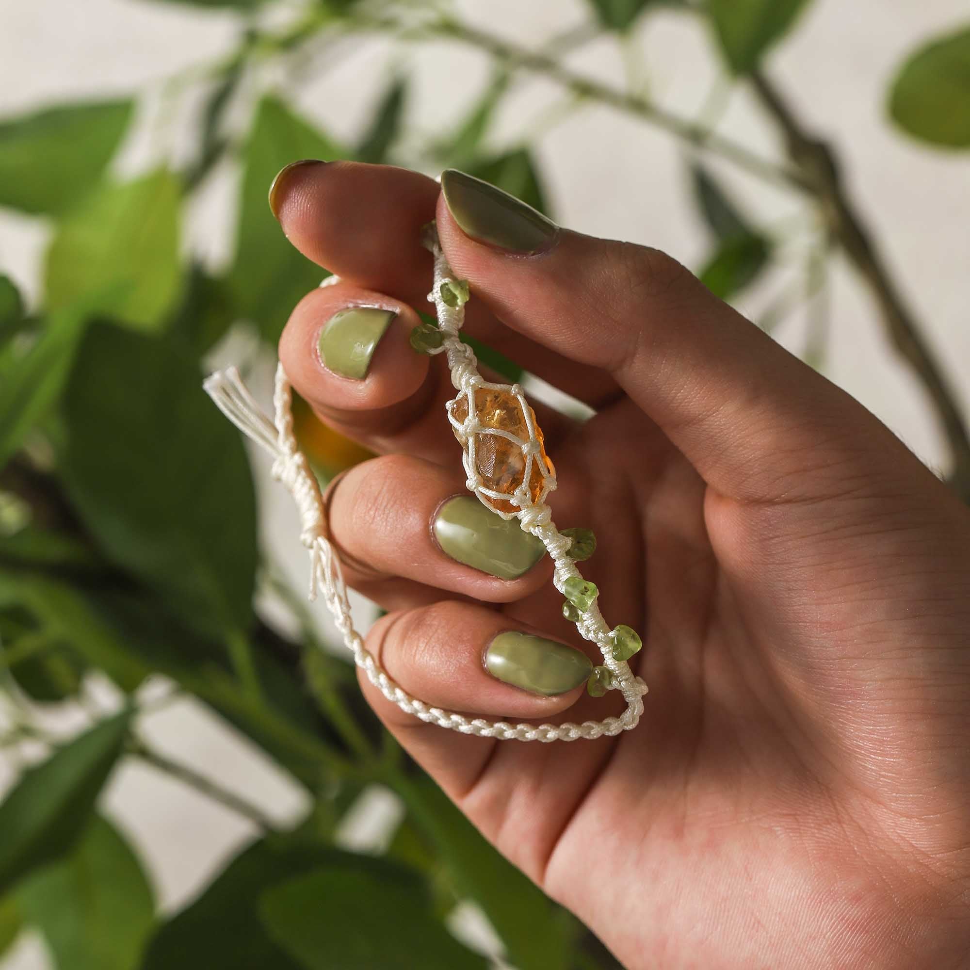 Morning Glow – Citrine & Peridot Woven Bracelet