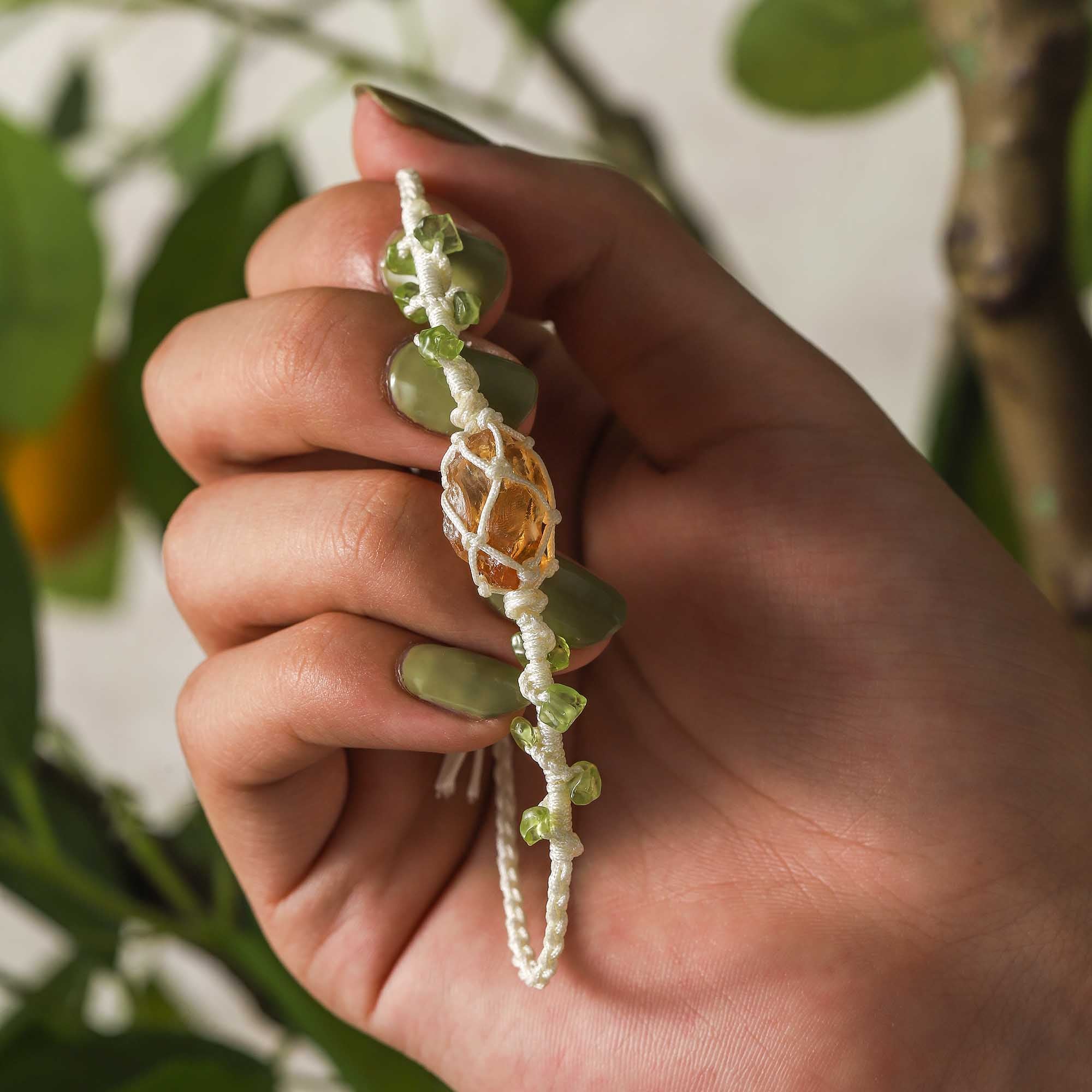 Morning Glow – Citrine & Peridot Woven Bracelet