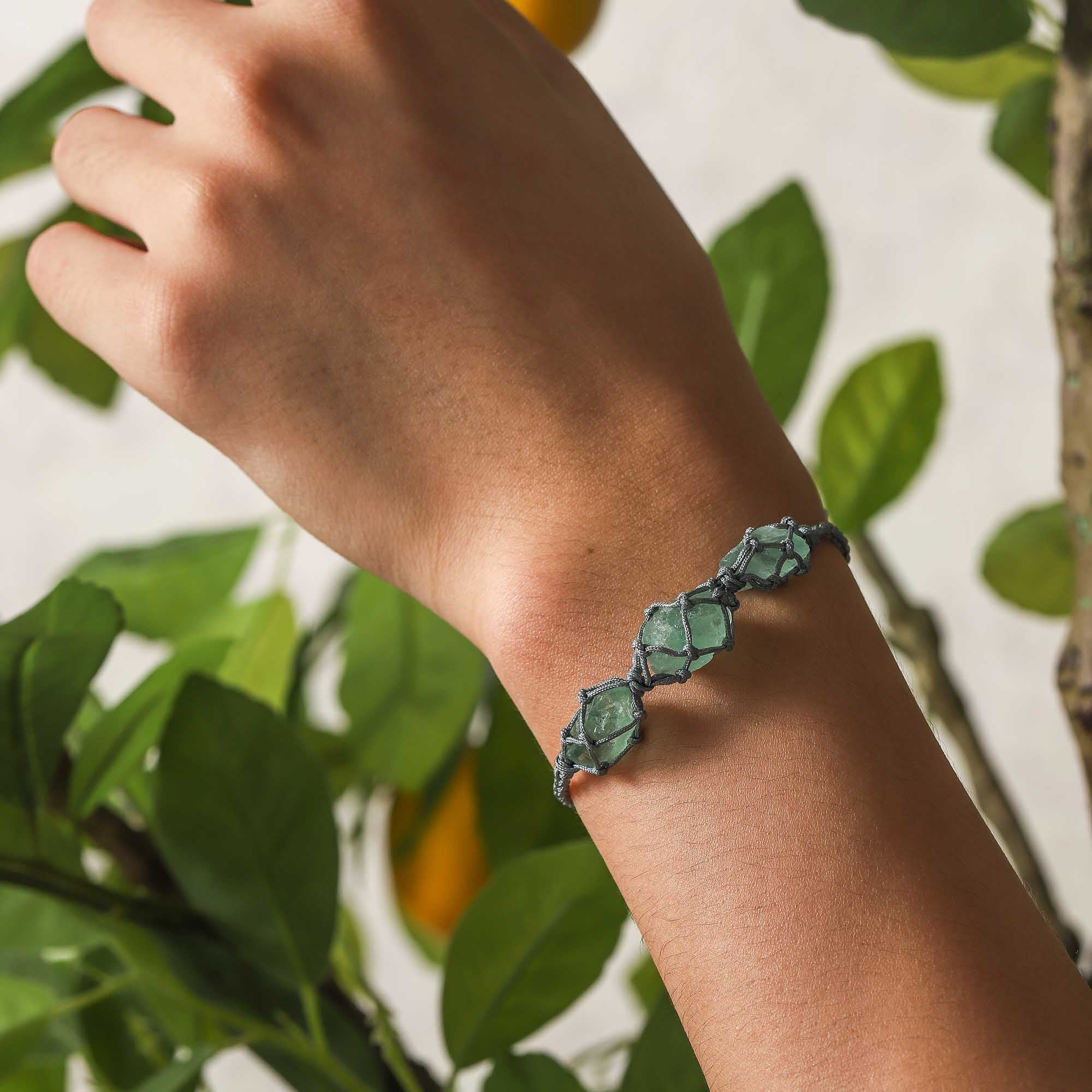 Forest Whisper – Green Crystal Woven Bracelet