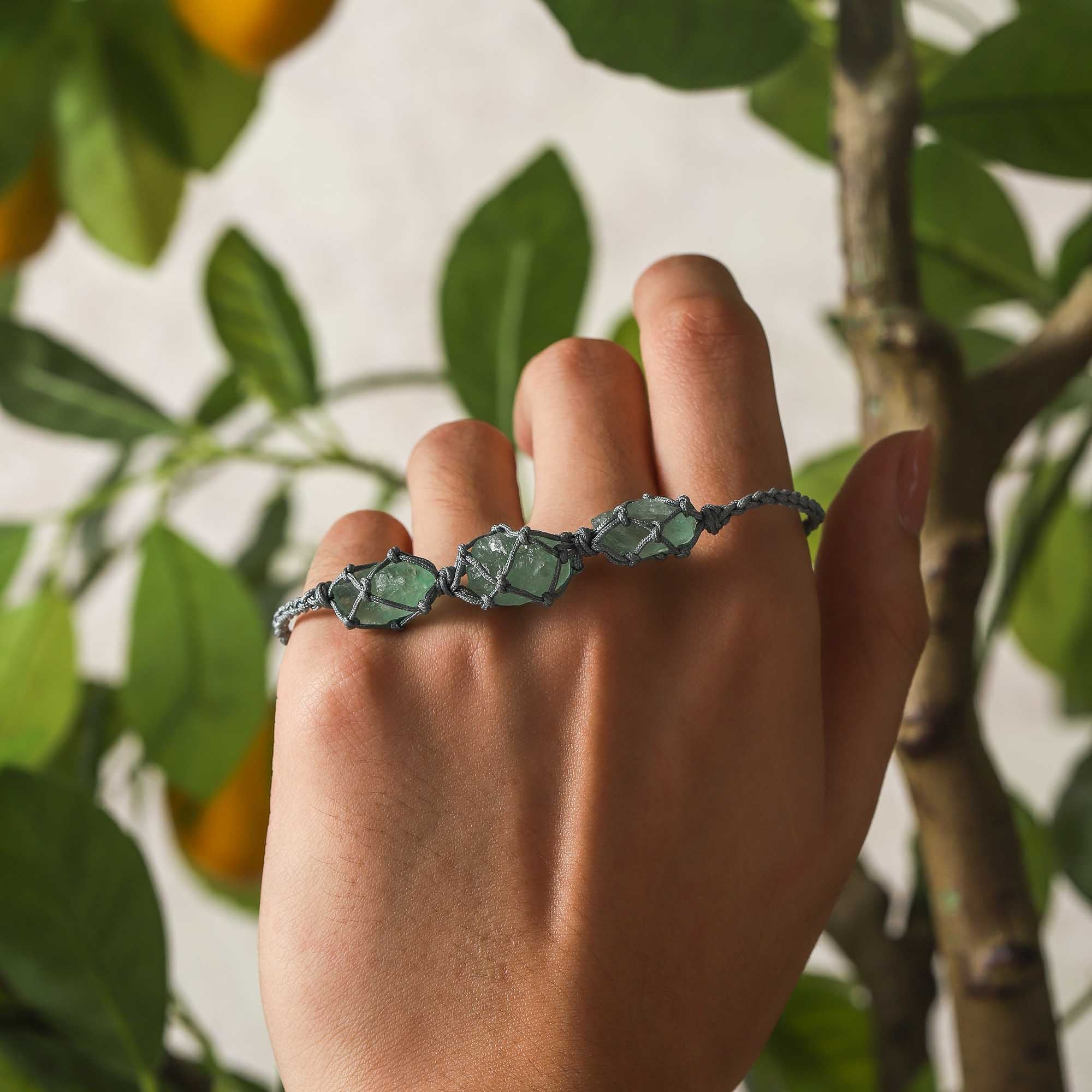Forest Whisper – Green Crystal Woven Bracelet