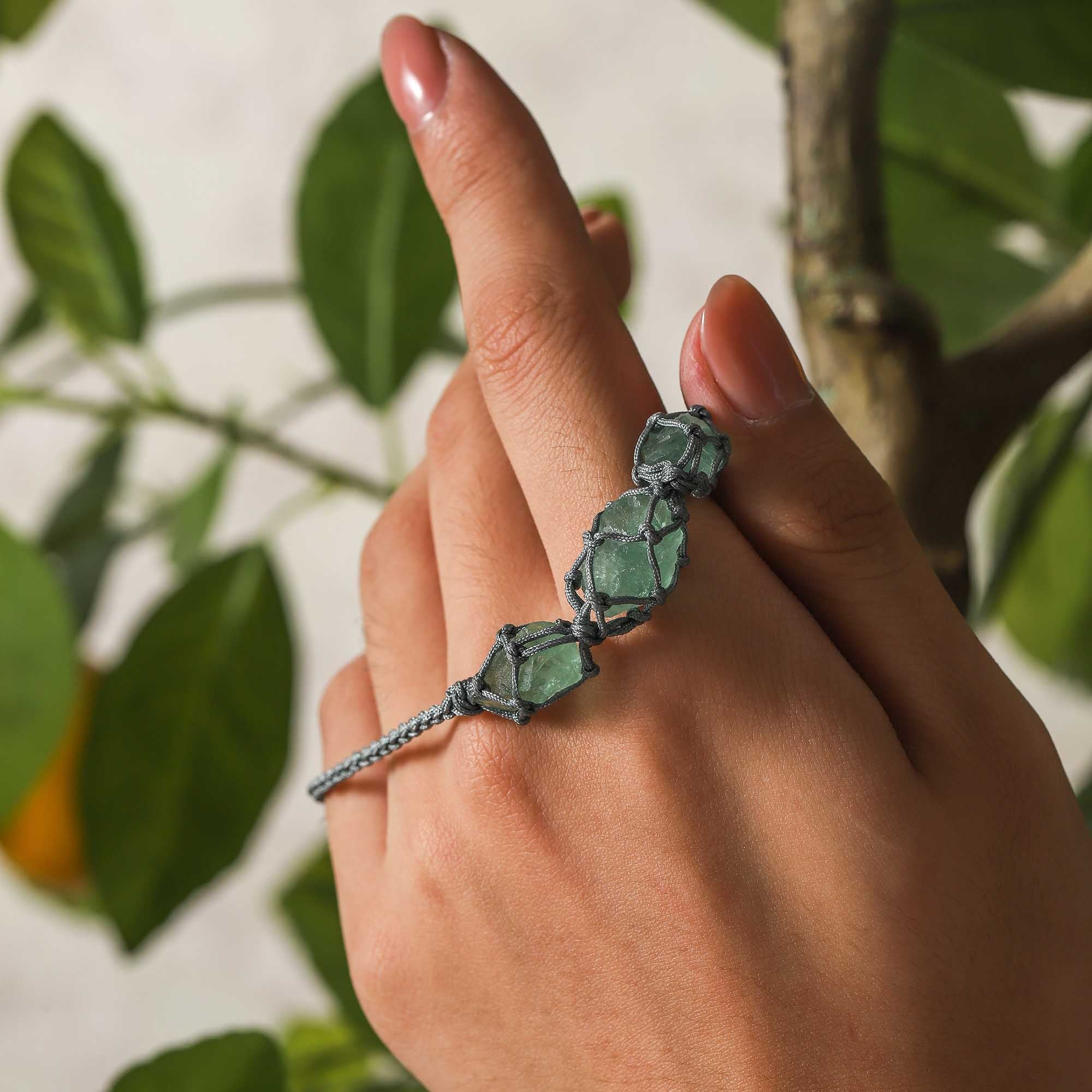 Forest Whisper – Green Crystal Woven Bracelet