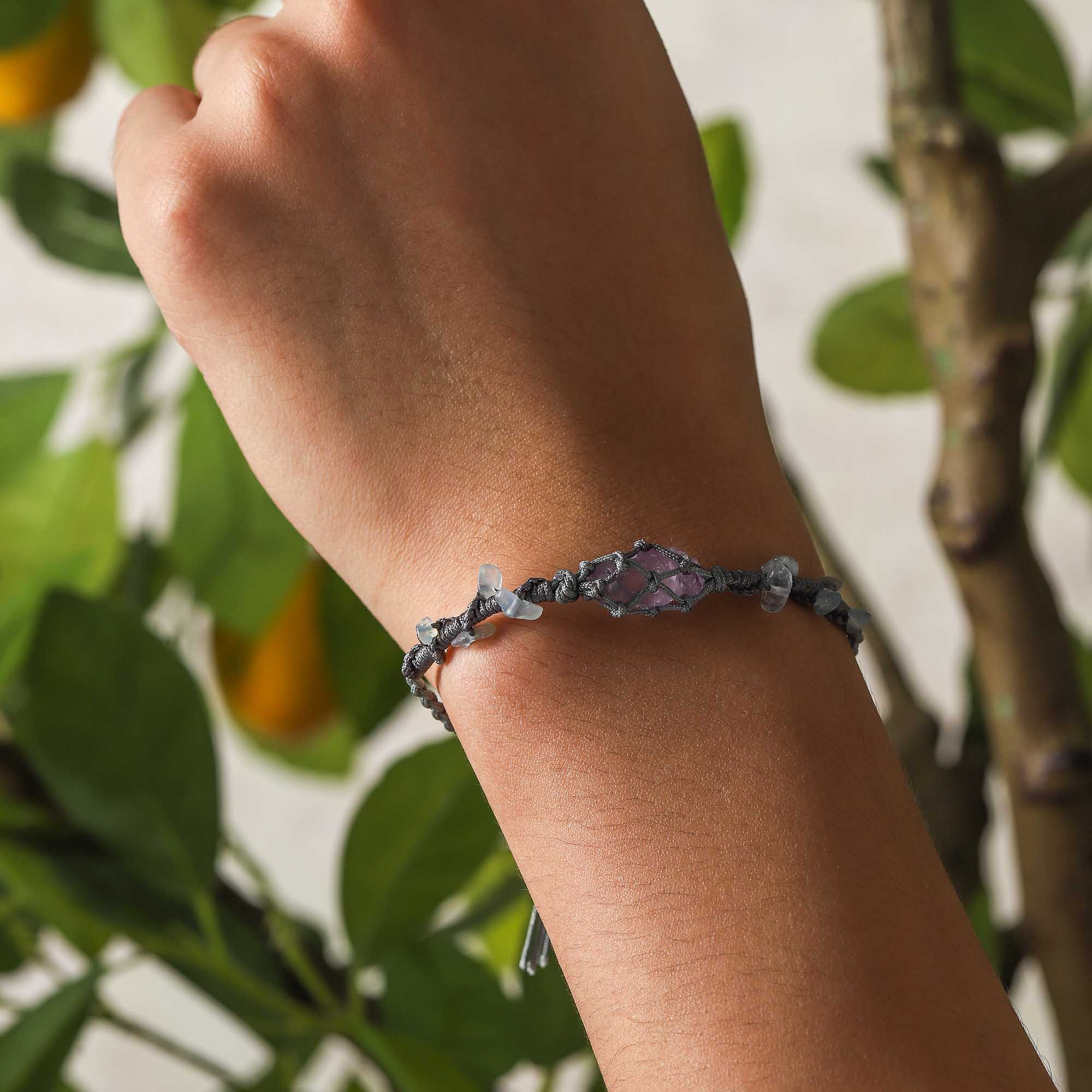 Song of the Sea – Amethyst & Aquamarine Woven Bracelet