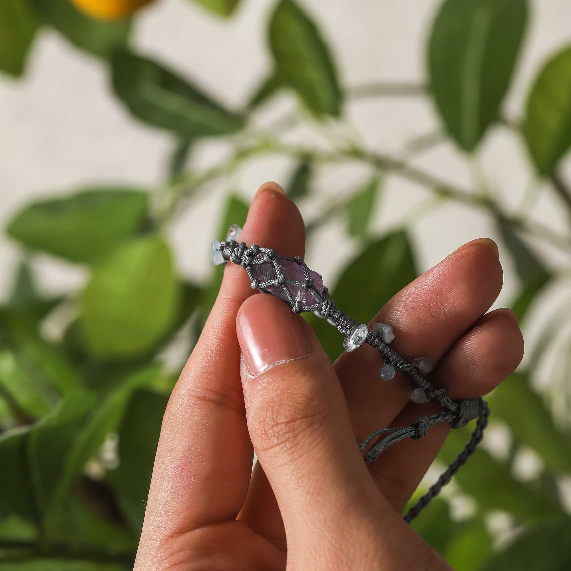 Song of the Sea – Amethyst & Aquamarine Woven Bracelet