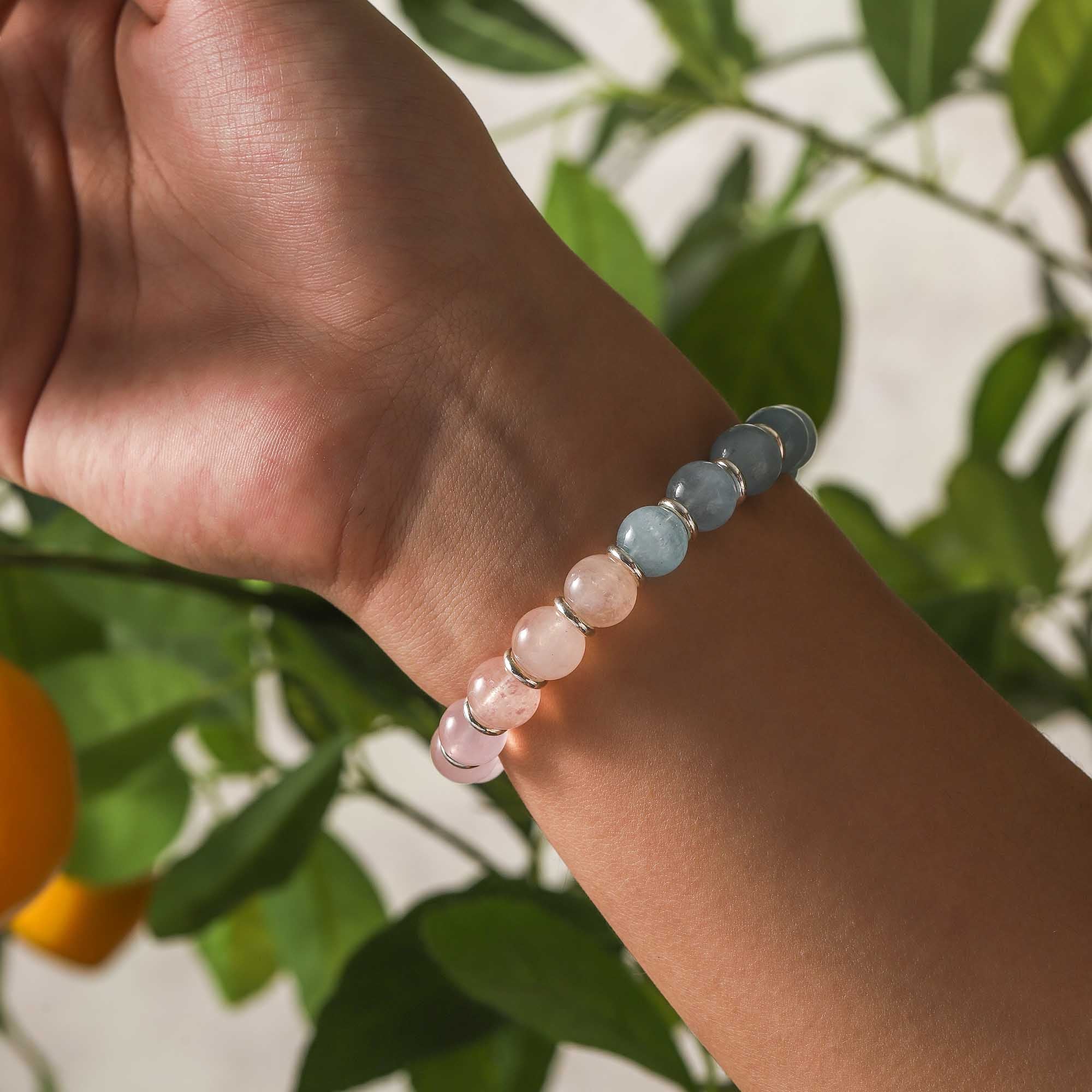 Morning Haze – Blue Moonstone & Rose Quartz Bracelet