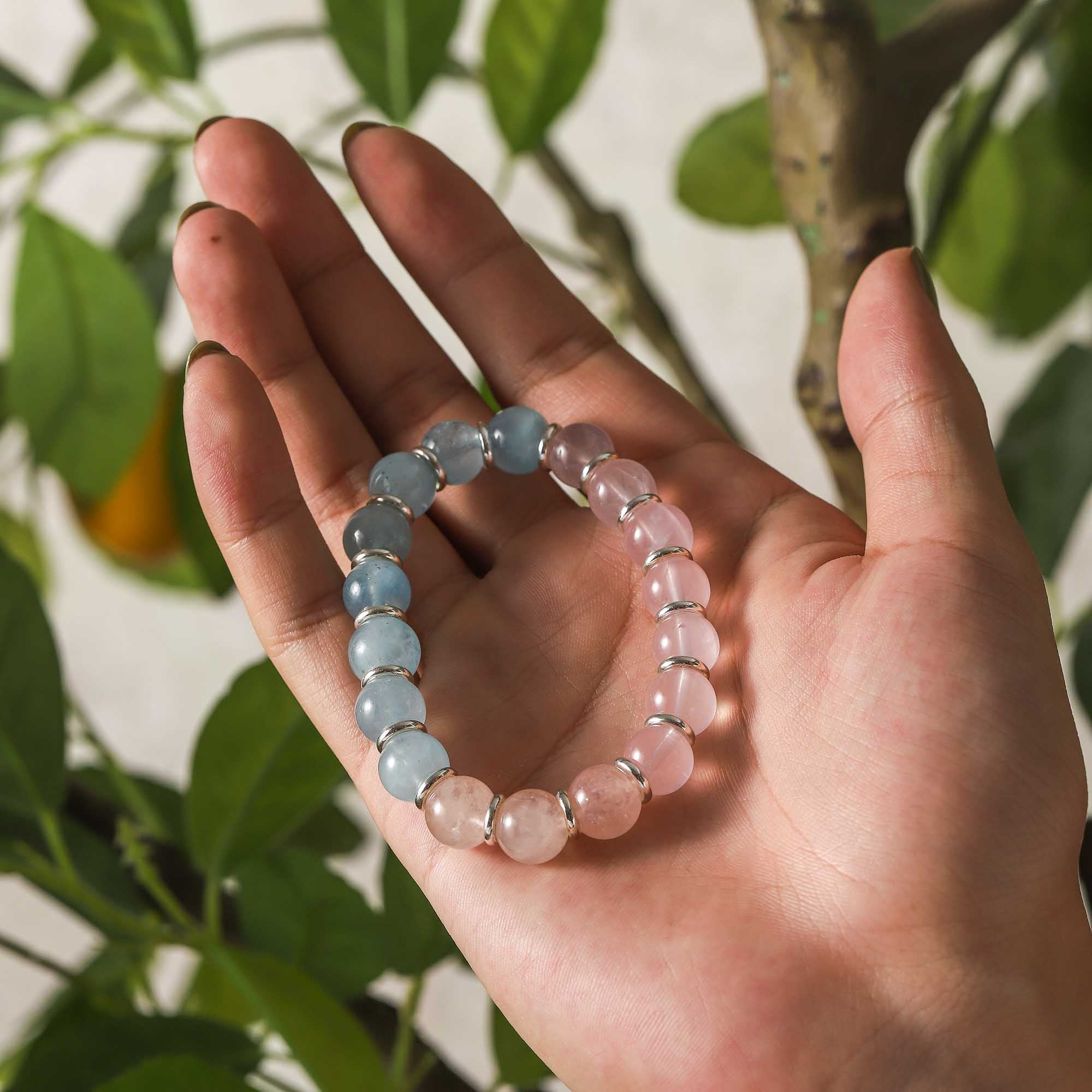Morning Haze – Blue Moonstone & Rose Quartz Bracelet