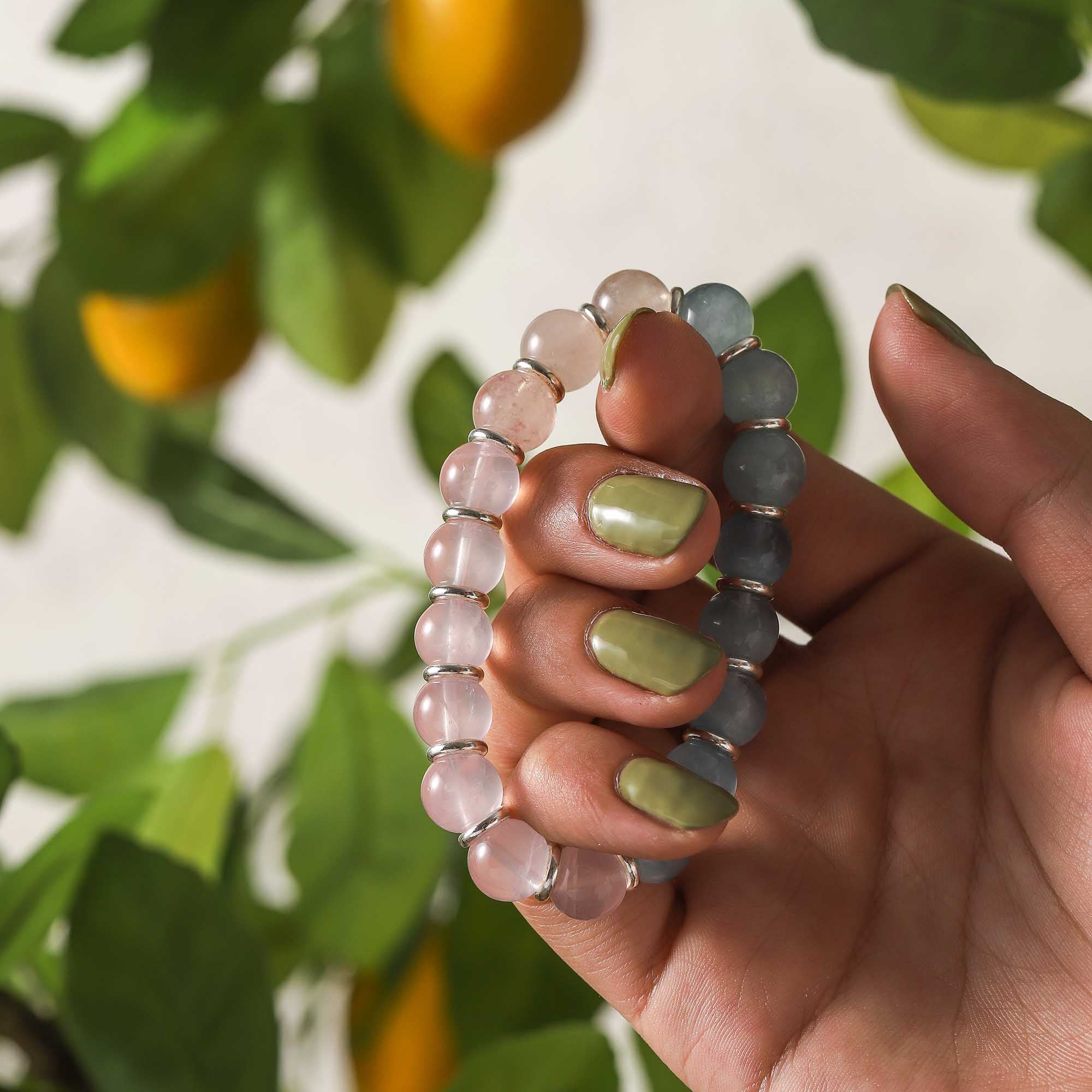 Morning Haze – Blue Moonstone & Rose Quartz Bracelet