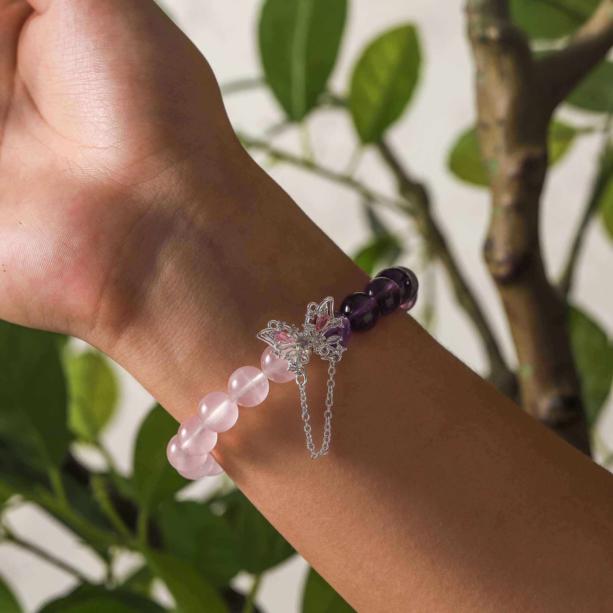 Floral Butterfly Dream – Amethyst & Rose Quartz Bracelet
