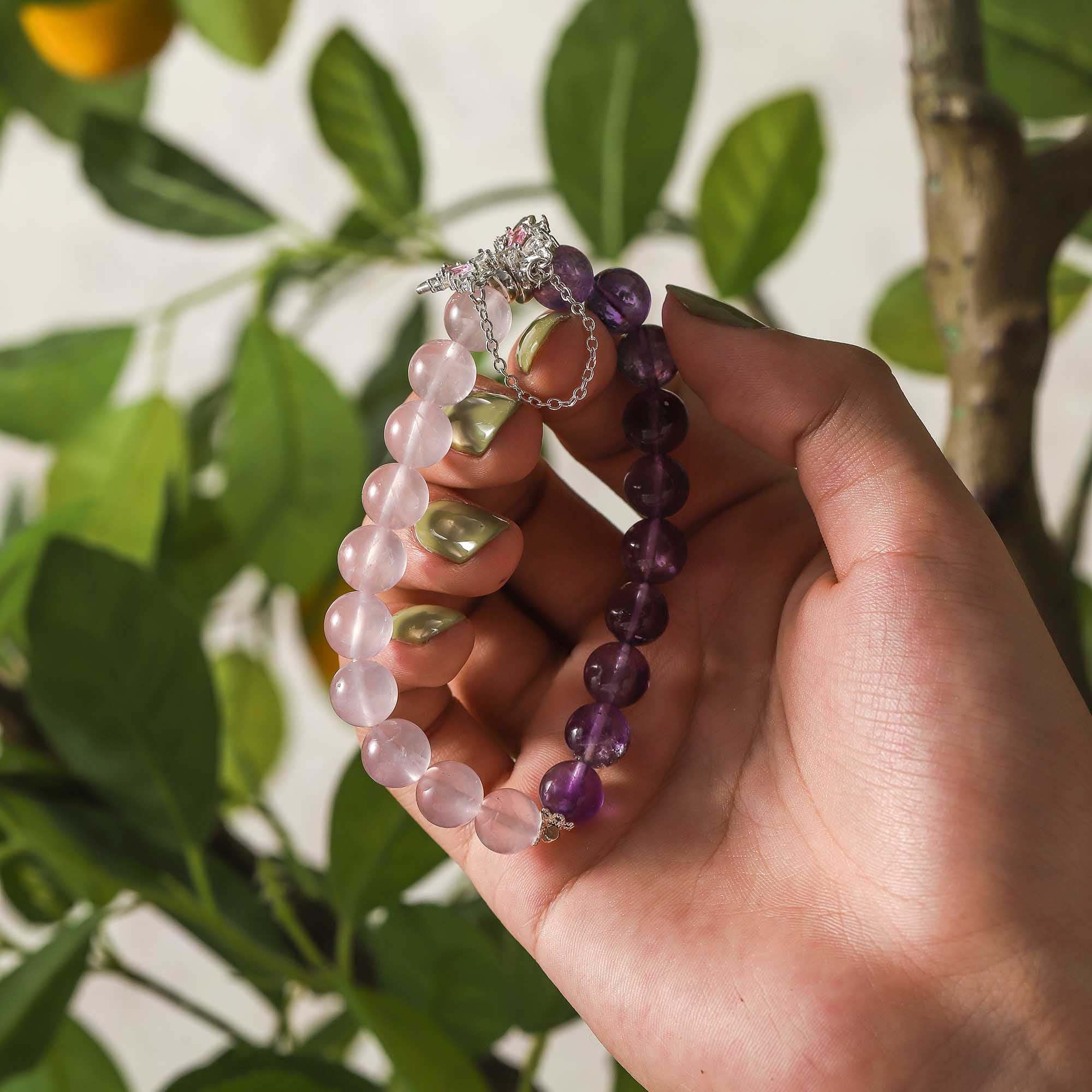 Floral Butterfly Dream – Amethyst & Rose Quartz Bracelet