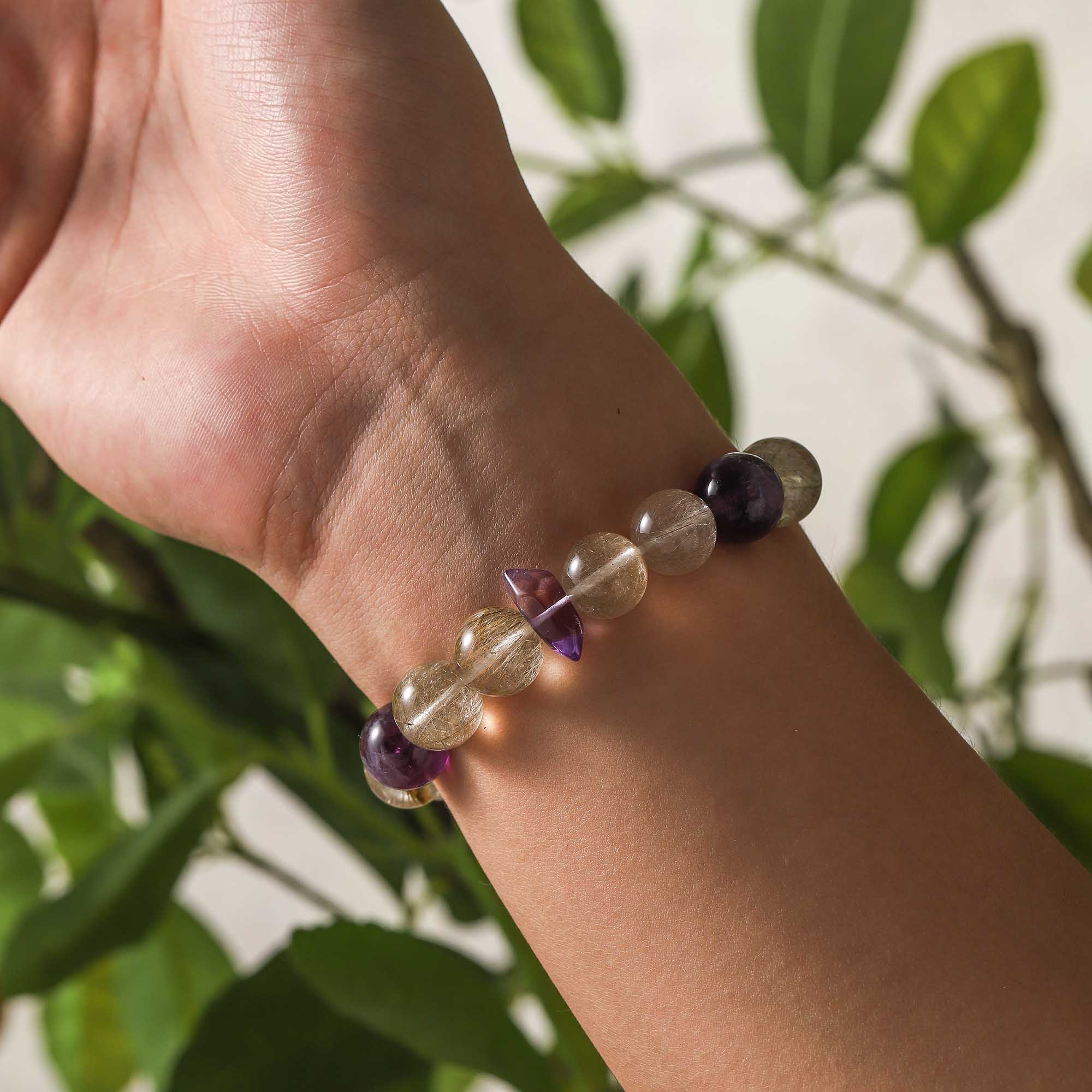 Star Whisper – Amethyst & Golden Rutilated Quartz Bracelet