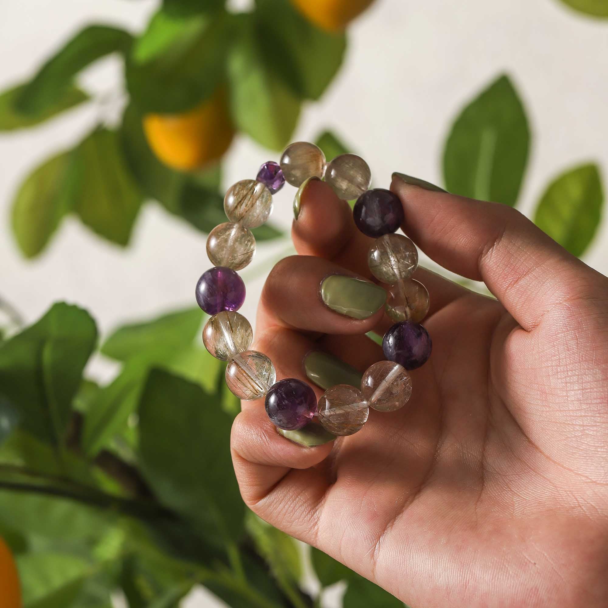 Star Whisper – Amethyst & Golden Rutilated Quartz Bracelet
