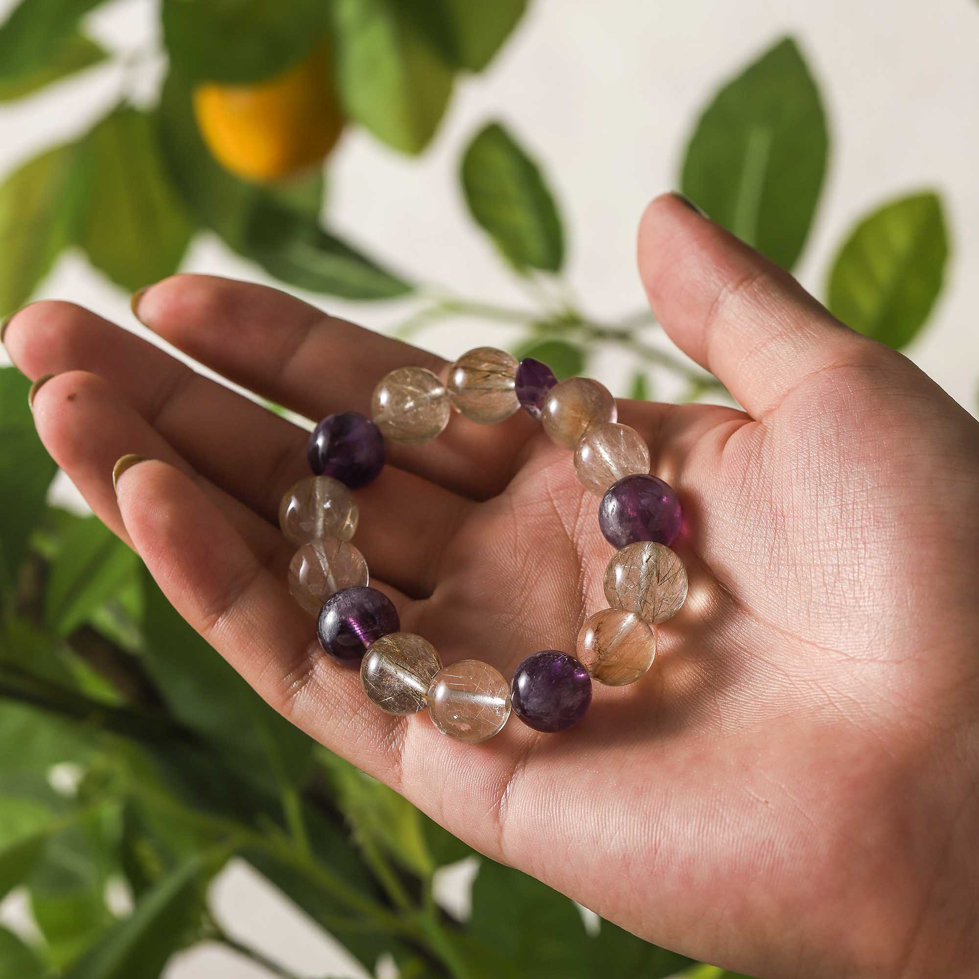 Star Whisper – Amethyst & Golden Rutilated Quartz Bracelet