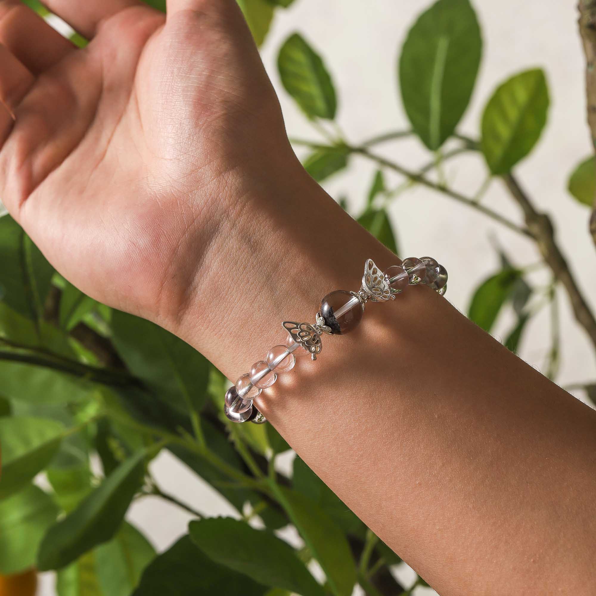 Forest Whispers – Phantom Quartz, Garnet & Clear Quartz Bracelet